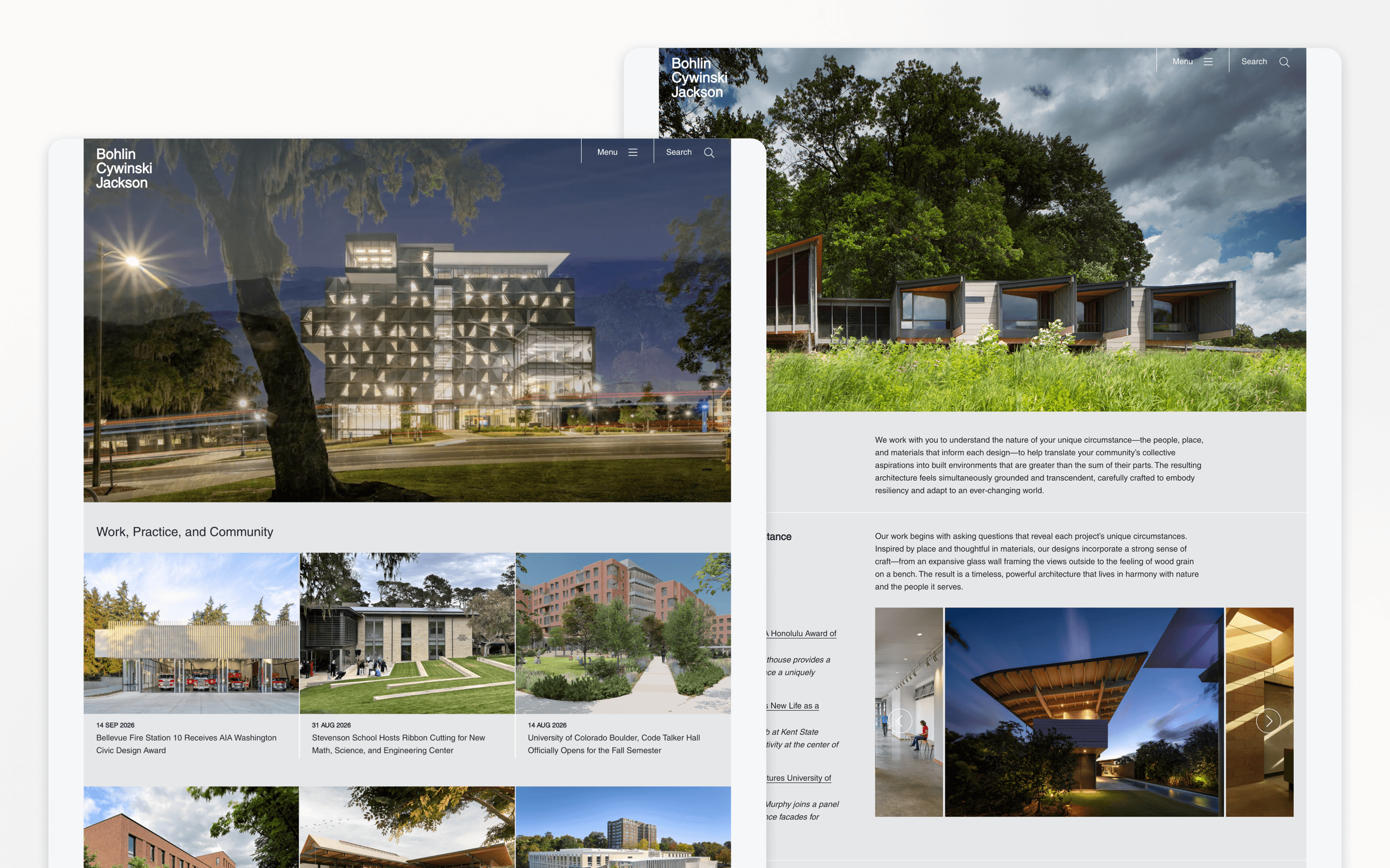 Bohlin Cywinski Jackson Architecture Website Design by Mucho and Bureau for Visual Affairs