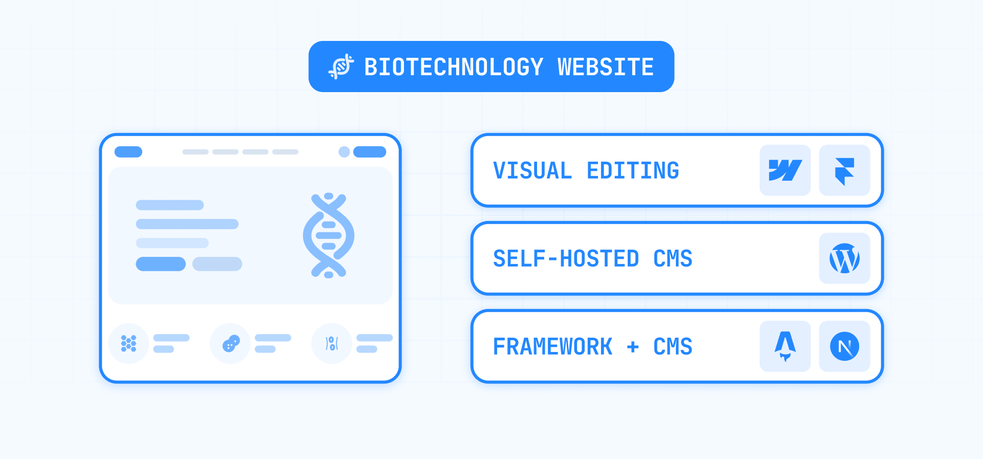 CMS Options for Biotechnology Websites: Webflow, Framer, WordPress, Astro, and Next.js