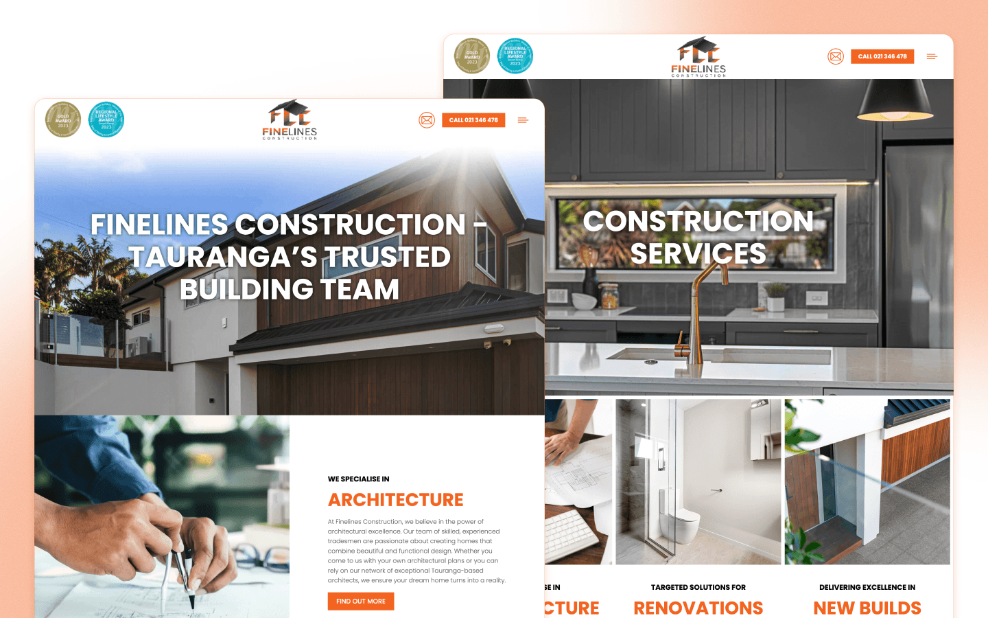 Finelines Construction Website Design by Red Eye Design