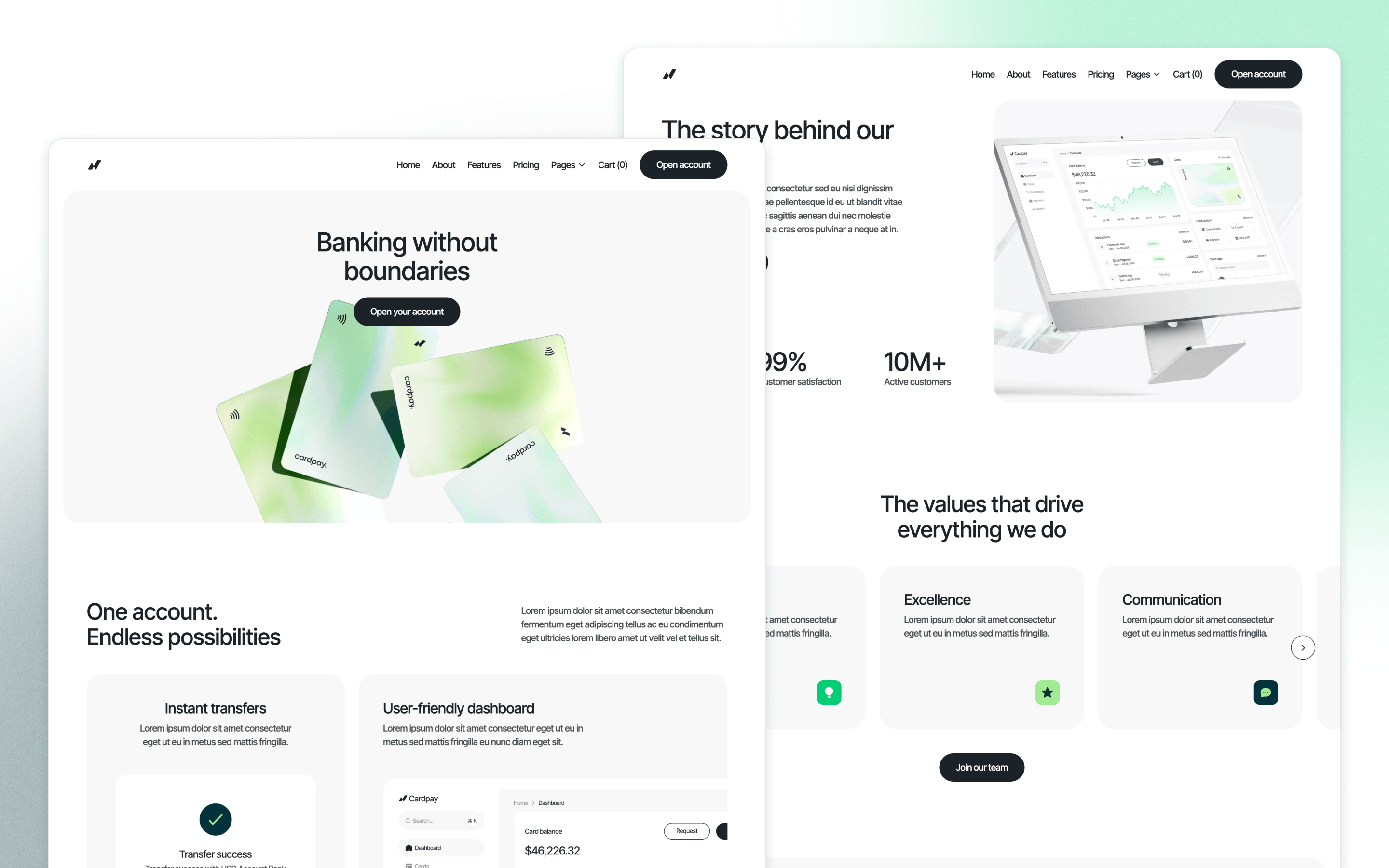 Cardpay neobank and fintech website template designed by BRIX Agency