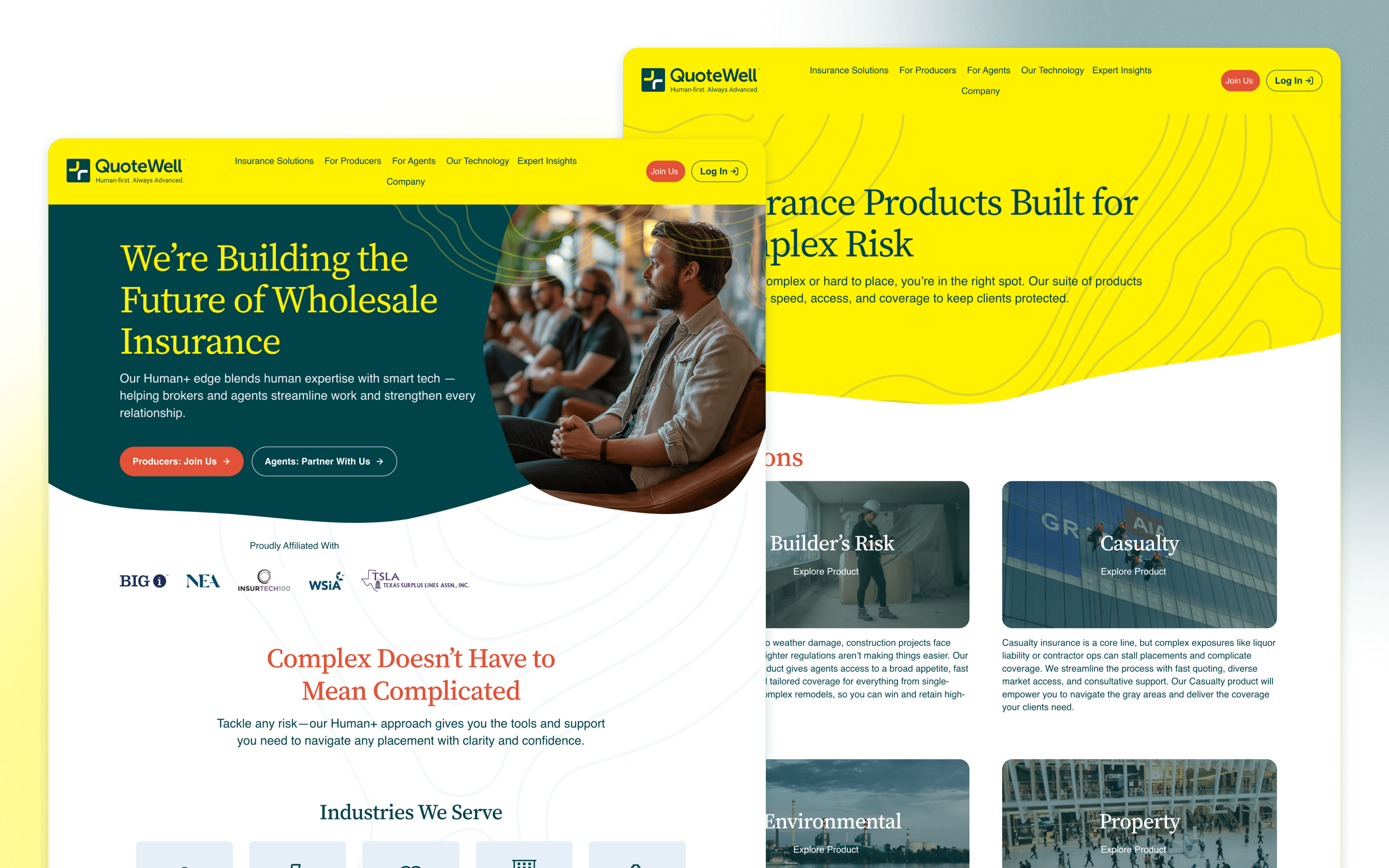 QuoteWell fintech website design for its insurance brokerage platform