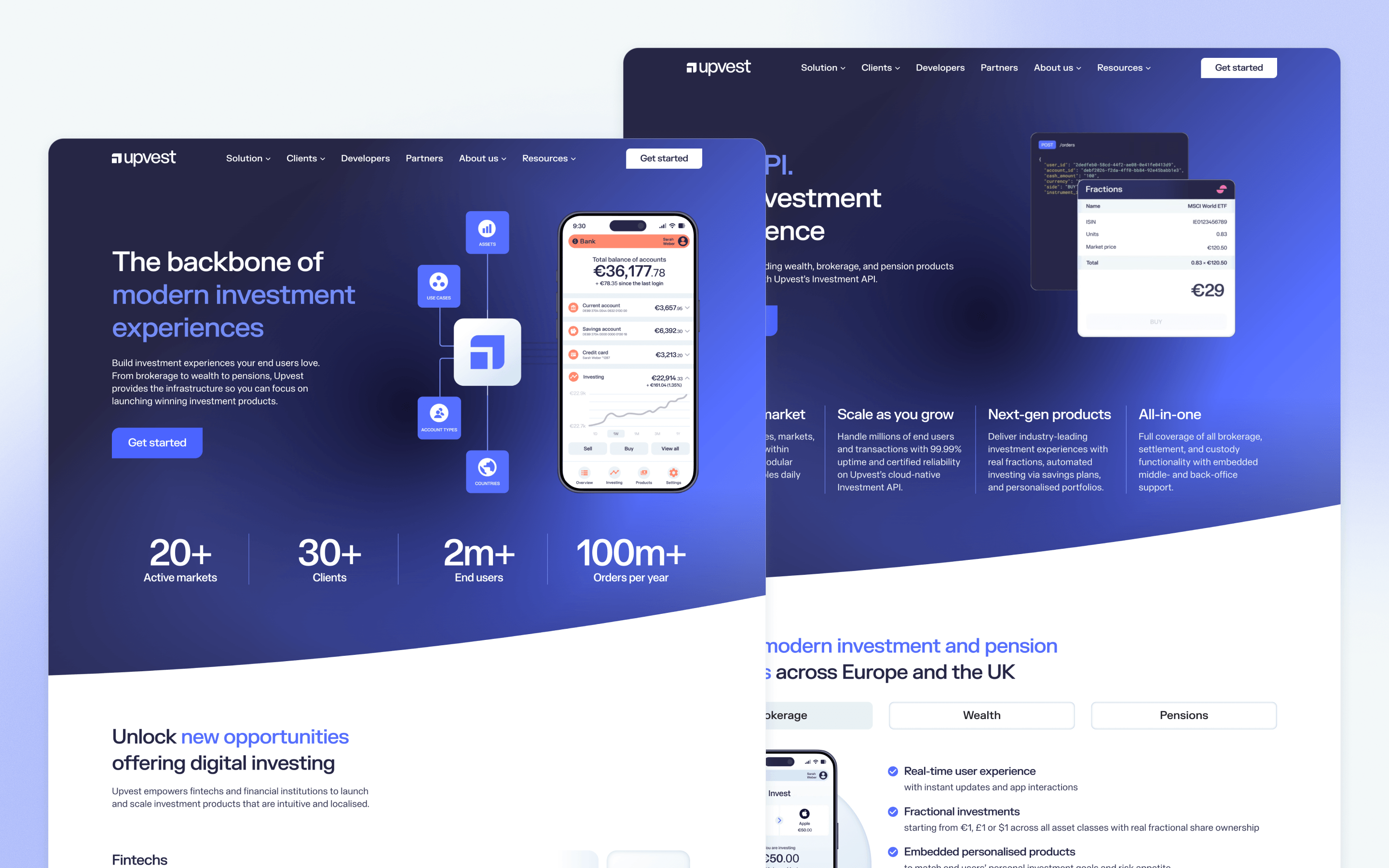 Upvest fintech website design for its investment infrastructure API