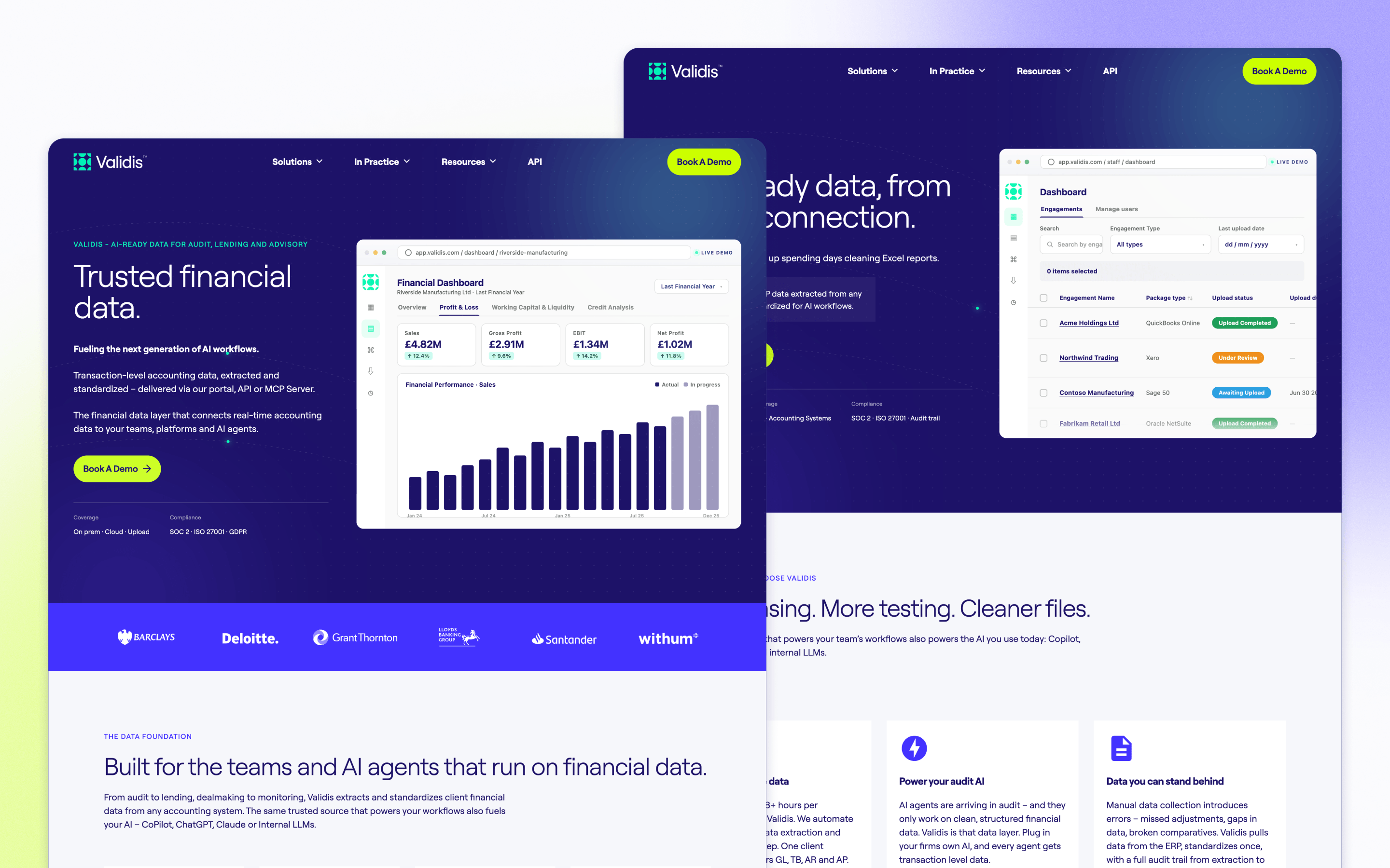 Validis fintech website design presenting its financial data platform