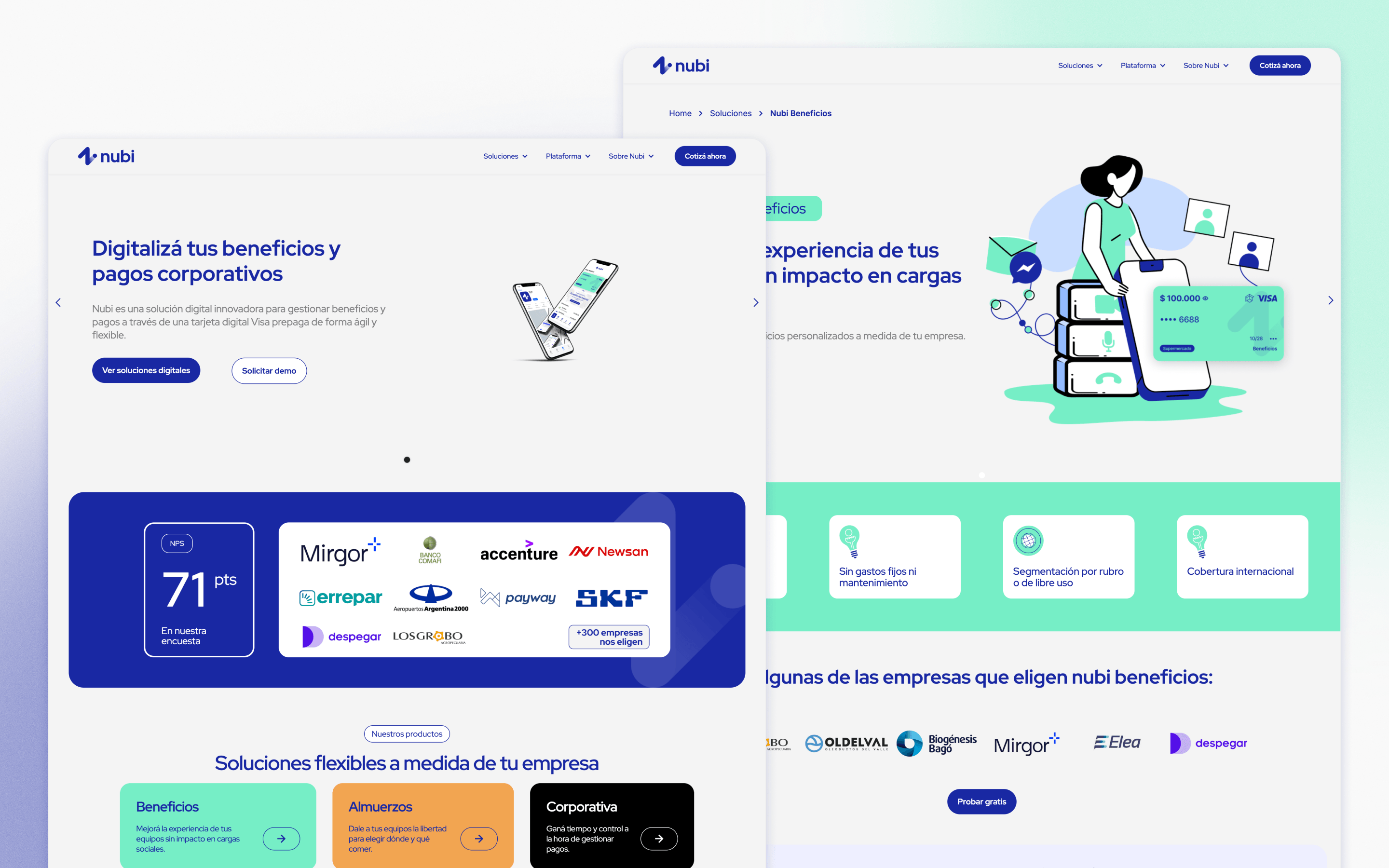 Nubi fintech website design for employee benefits and corporate payments