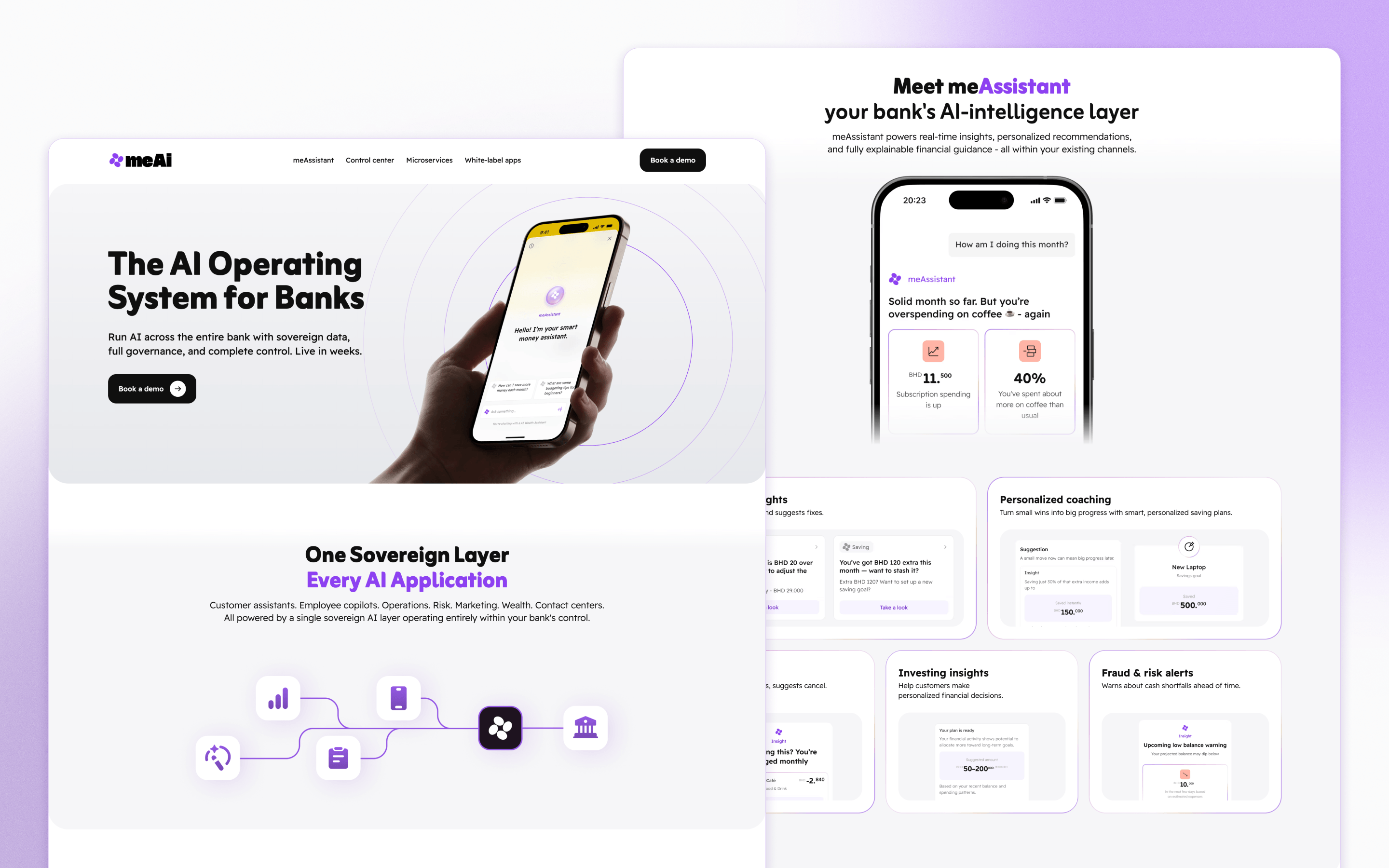 Me Platform fintech website presenting its AI banking software
