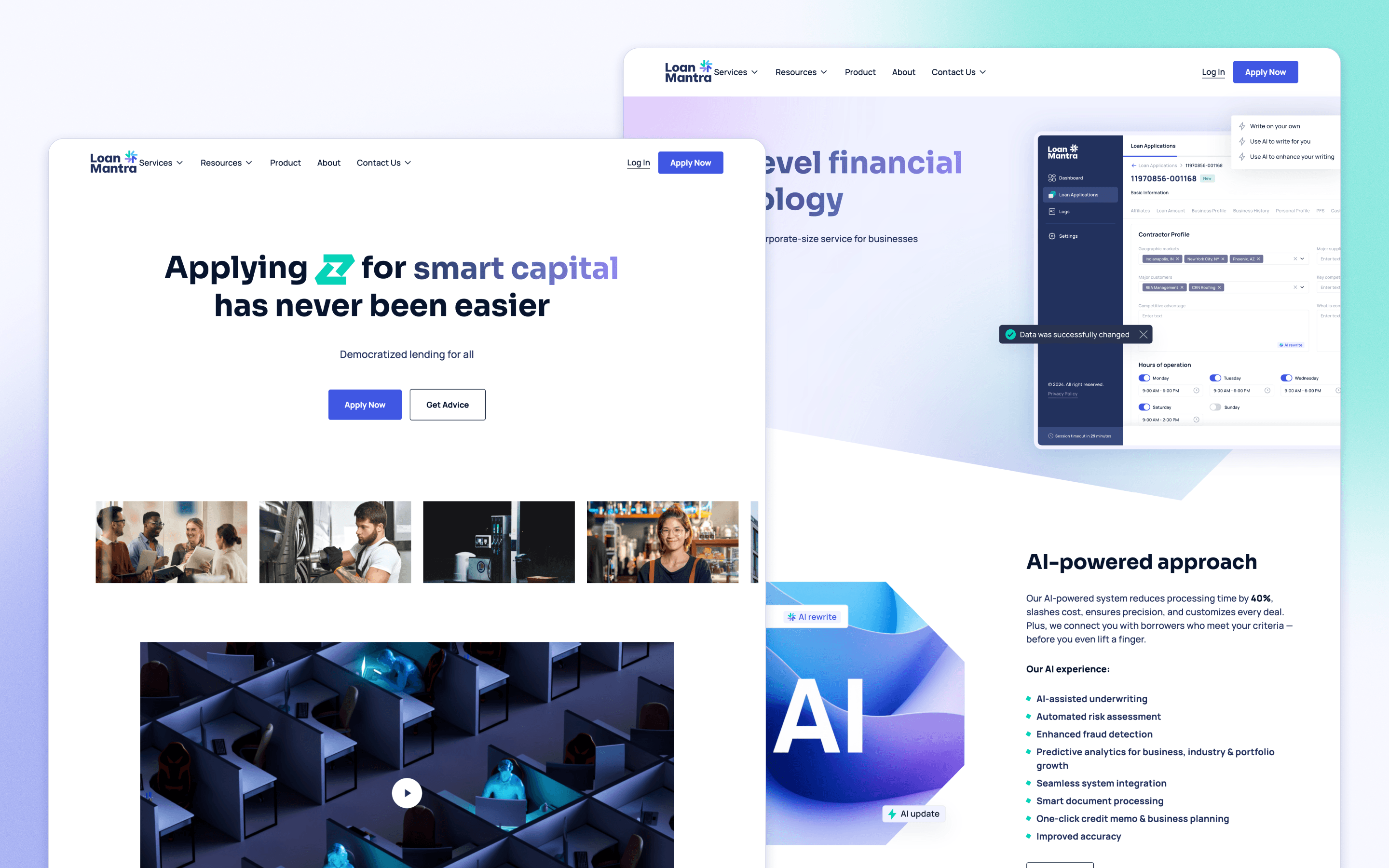 Loan Mantra fintech website design presenting its business lending platform