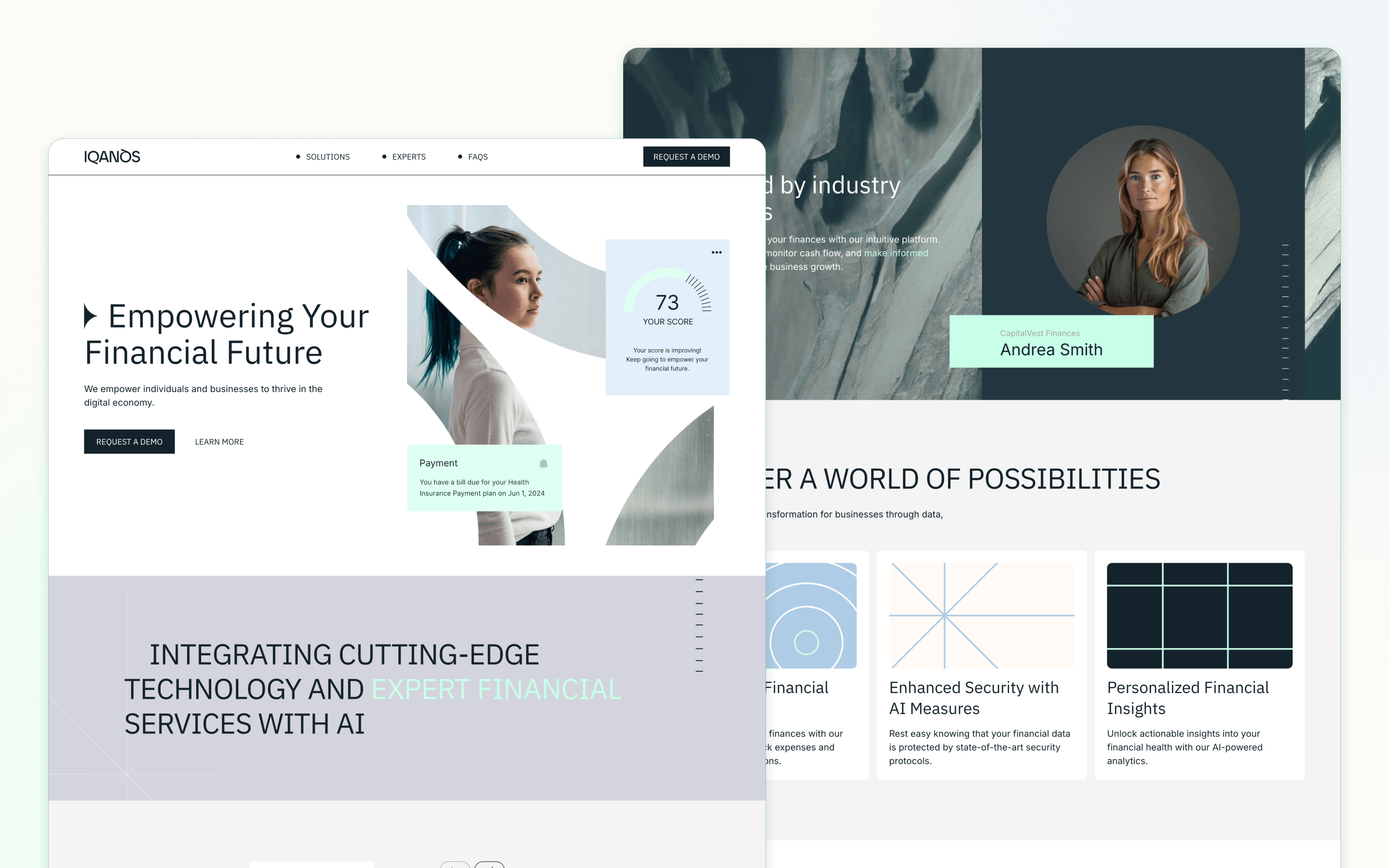 Iqanos fintech website design connecting financial services with AI software