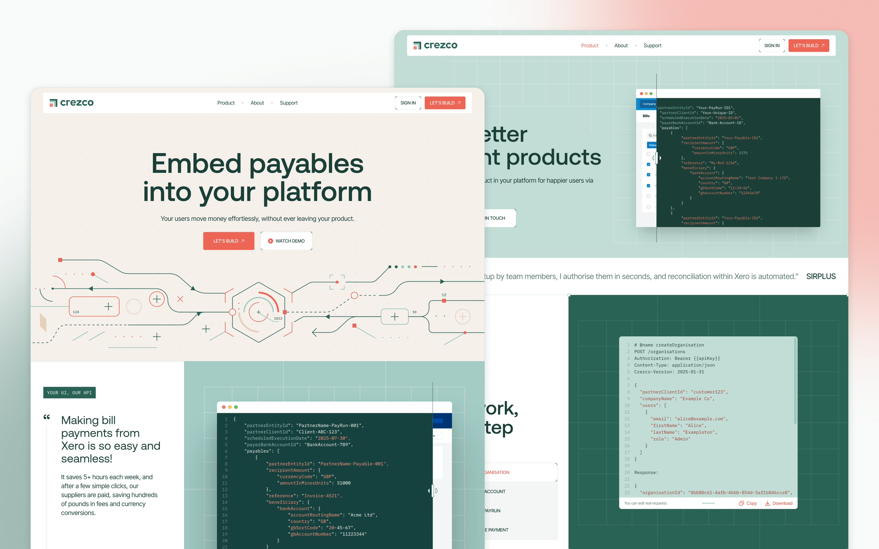 Crezco fintech website design for embedded payments and payables