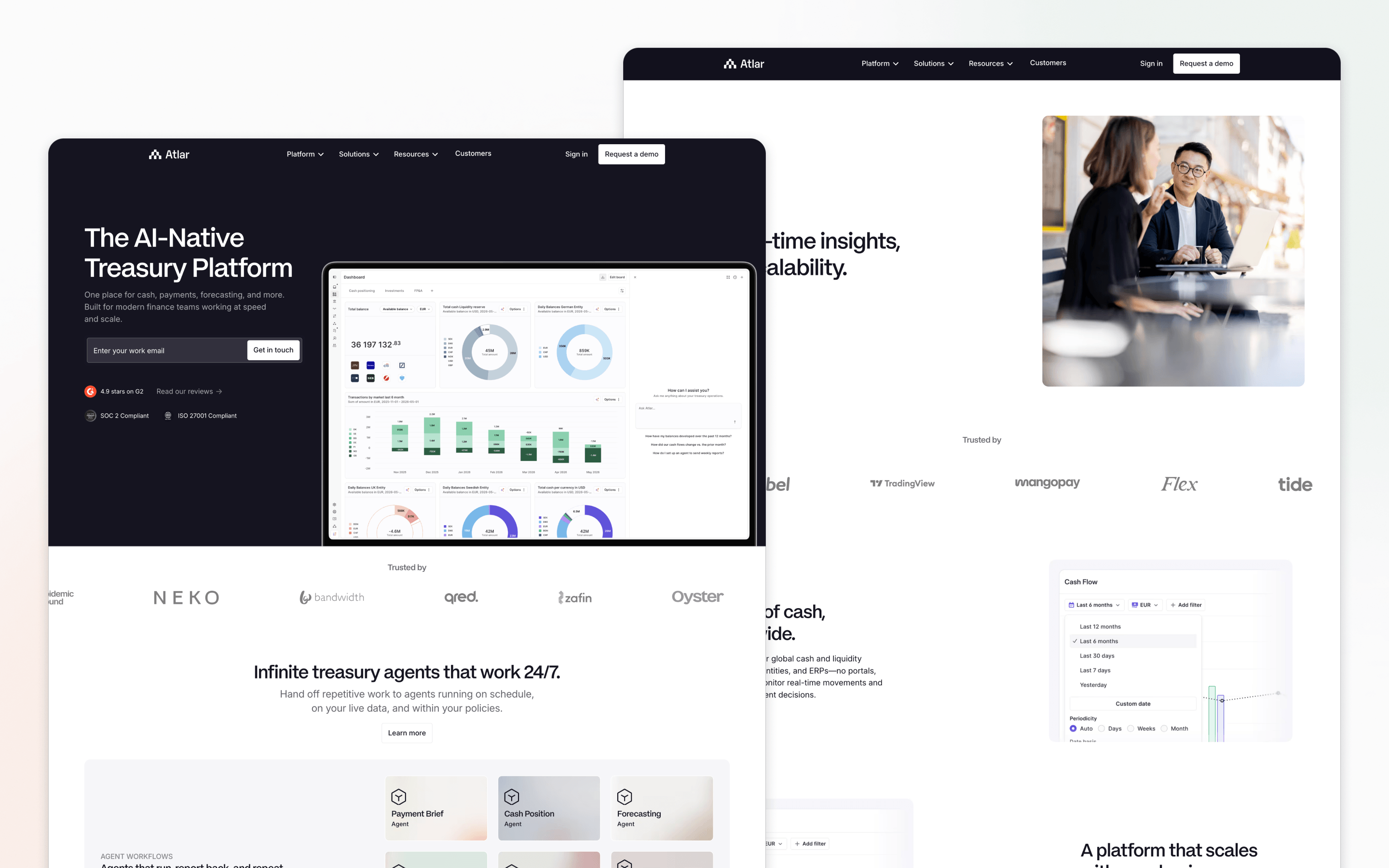 Atlar fintech treasury website supported by Webnomads through Webflow development