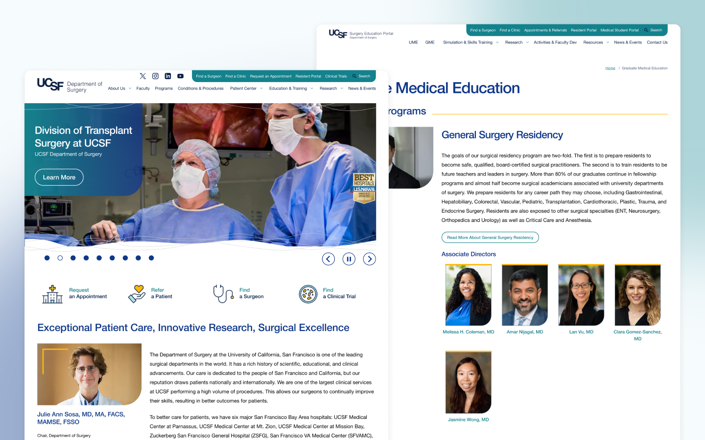 UCSF Department of Surgery healthcare website design