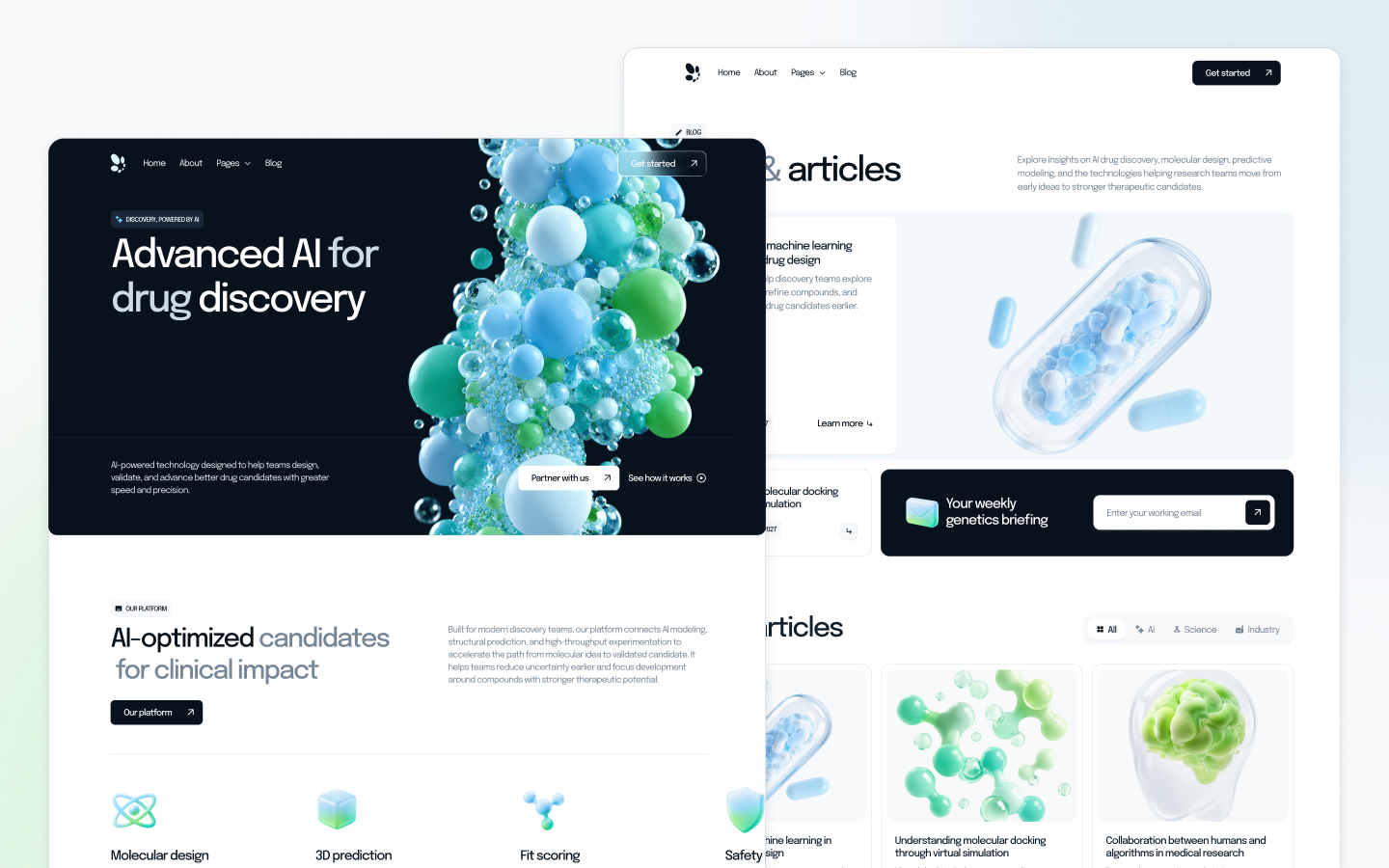 Renetics AI drug discovery website template by BRIX Agency