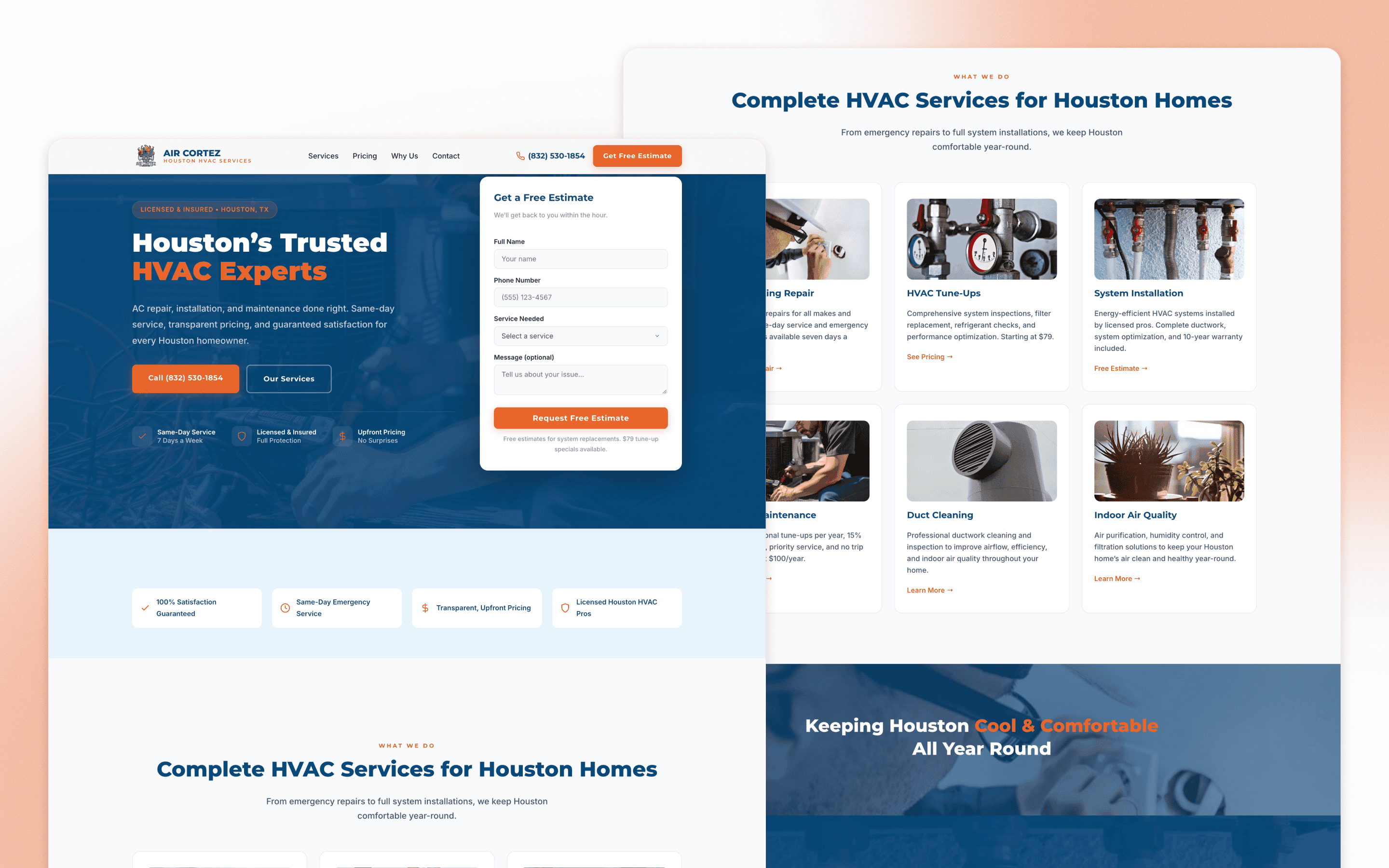 Air Cortez Houston HVAC Website Design by Hunter Creative Media & Design