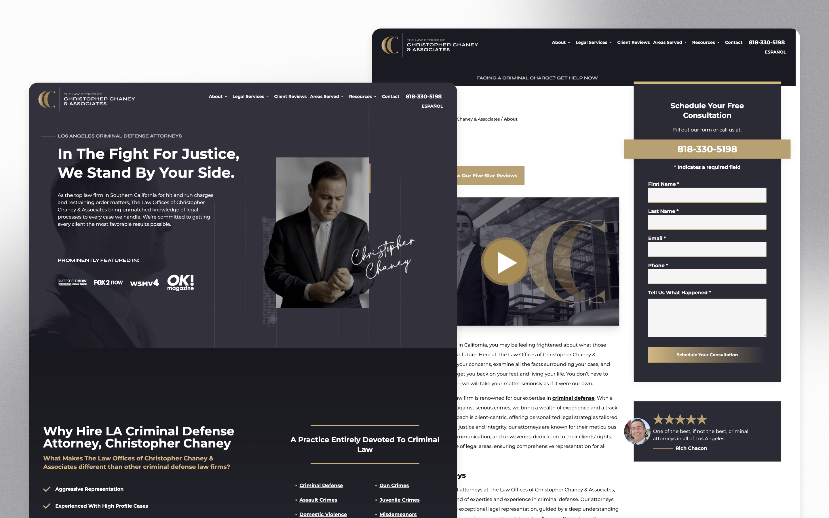 Christopher Chaney law firm website design featuring attorney photography and a consultation form