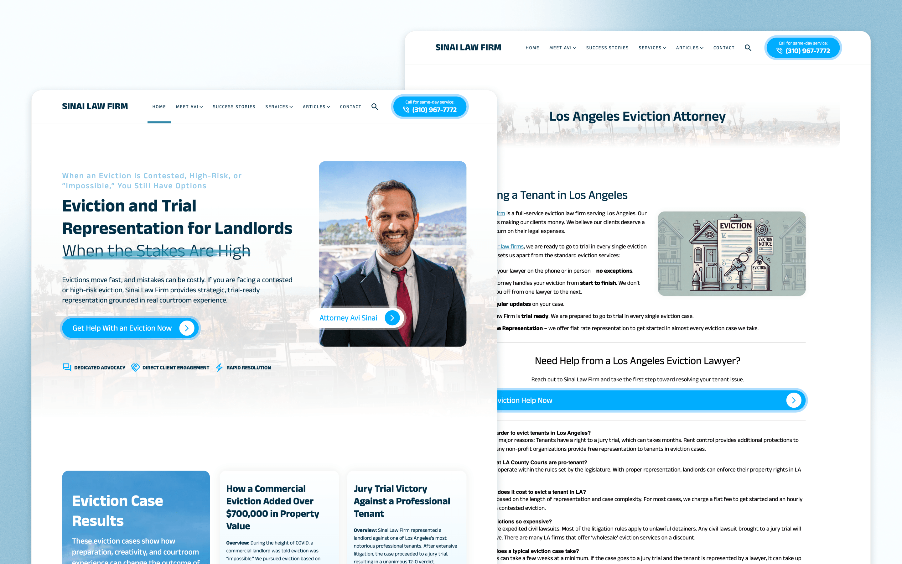 Sinai law firm website design introducing landlord representation and eviction services in Los Angeles