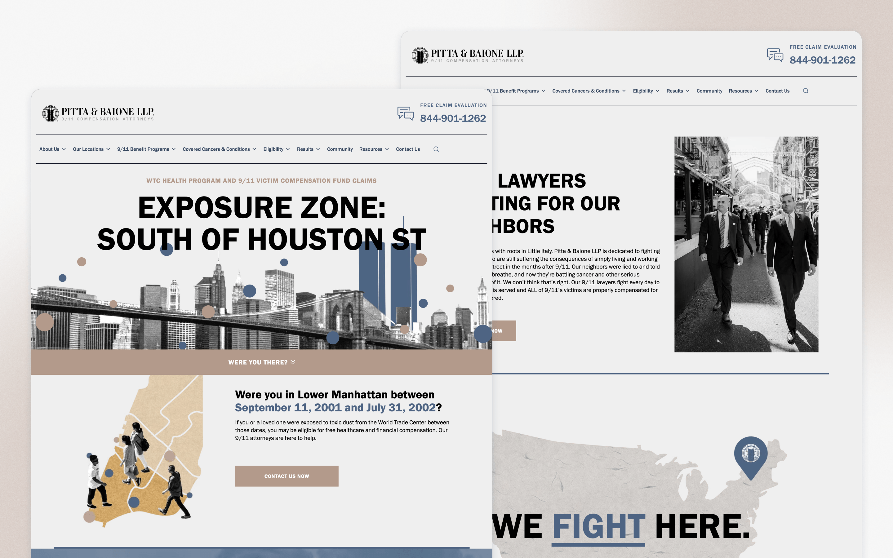 Pitta & Baione law firm website design with New York imagery and September 11 claim information