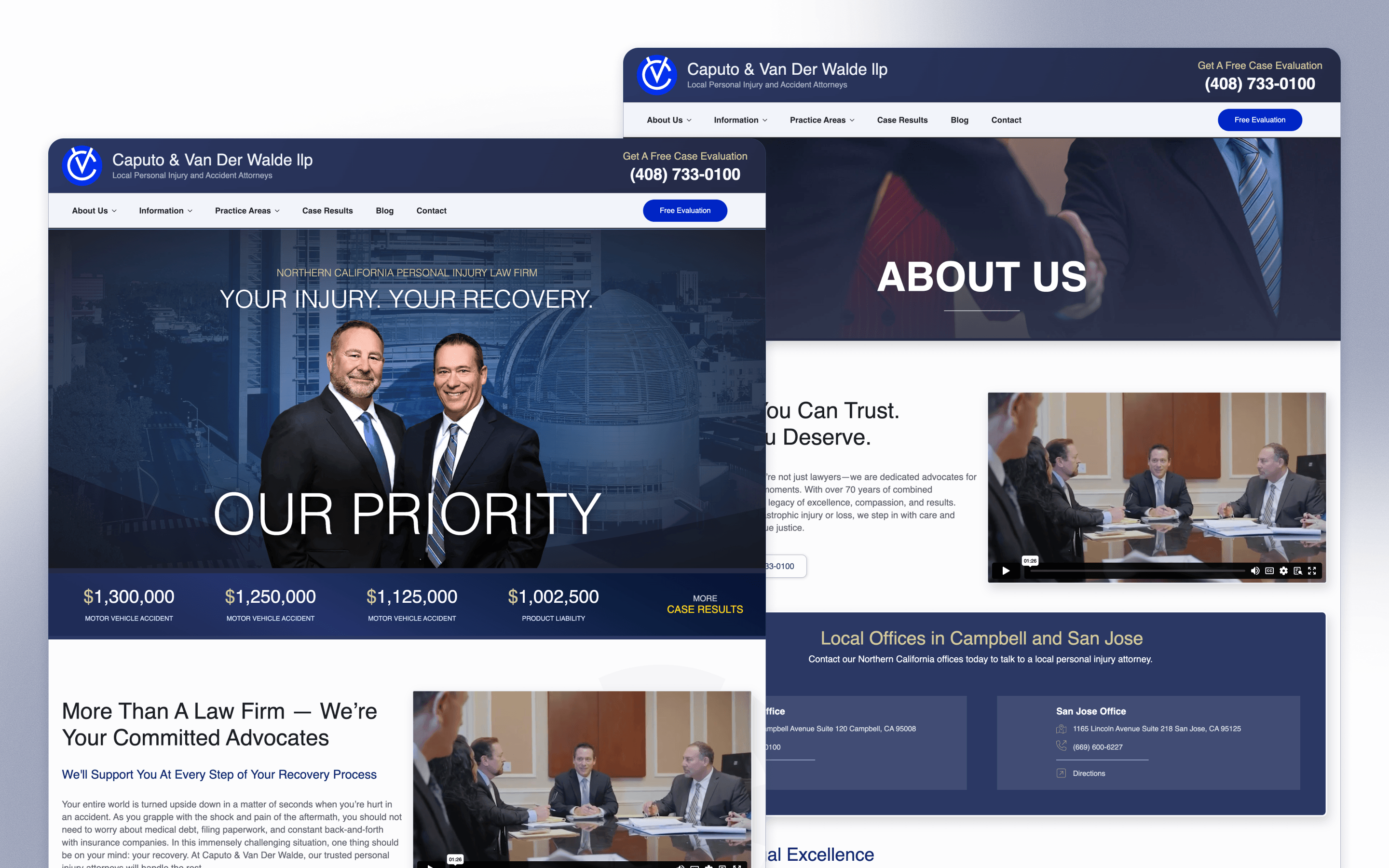 Caputo & Van Der Walde law firm website design showing its attorneys and personal injury services
