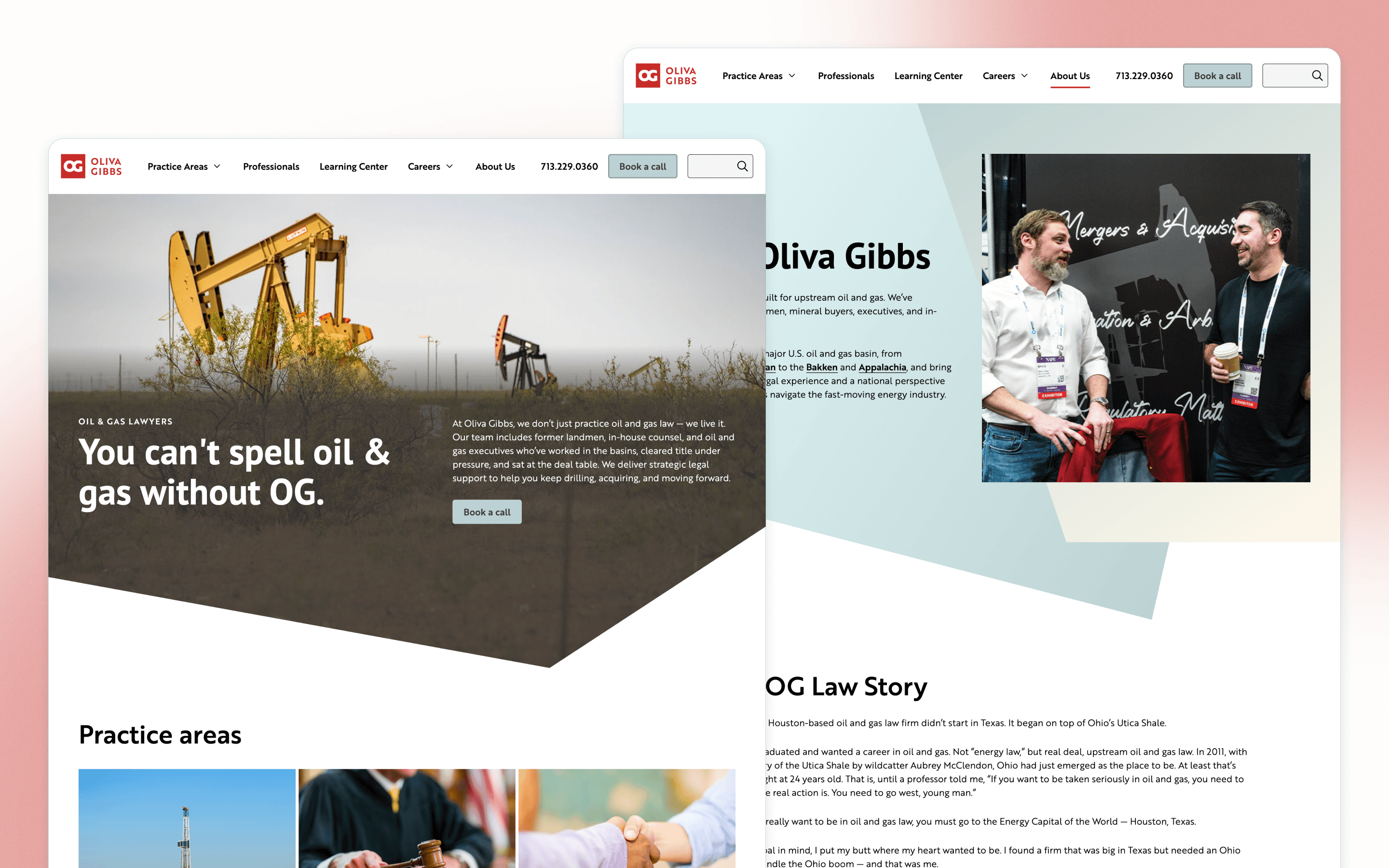 Oliva Gibbs law firm website design introducing its oil-and-gas practice and team