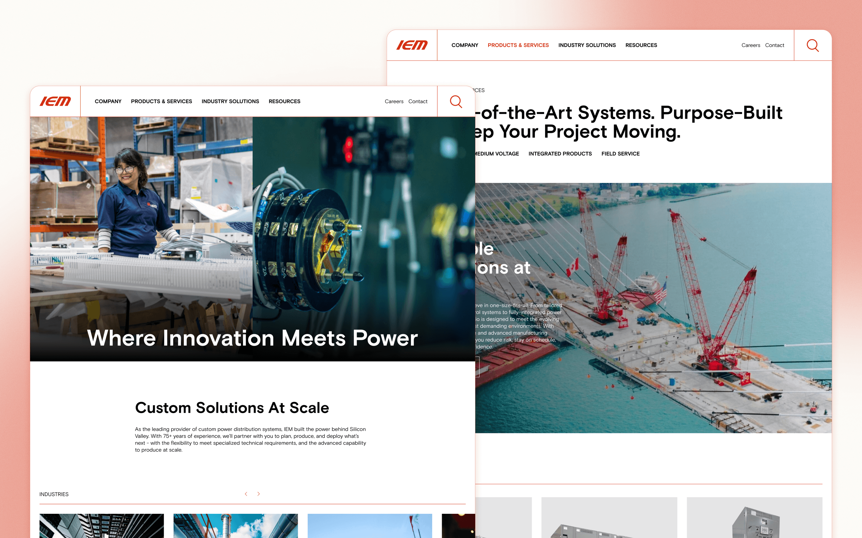 IEM manufacturing website design presenting electrical distribution equipment and industry solutions
