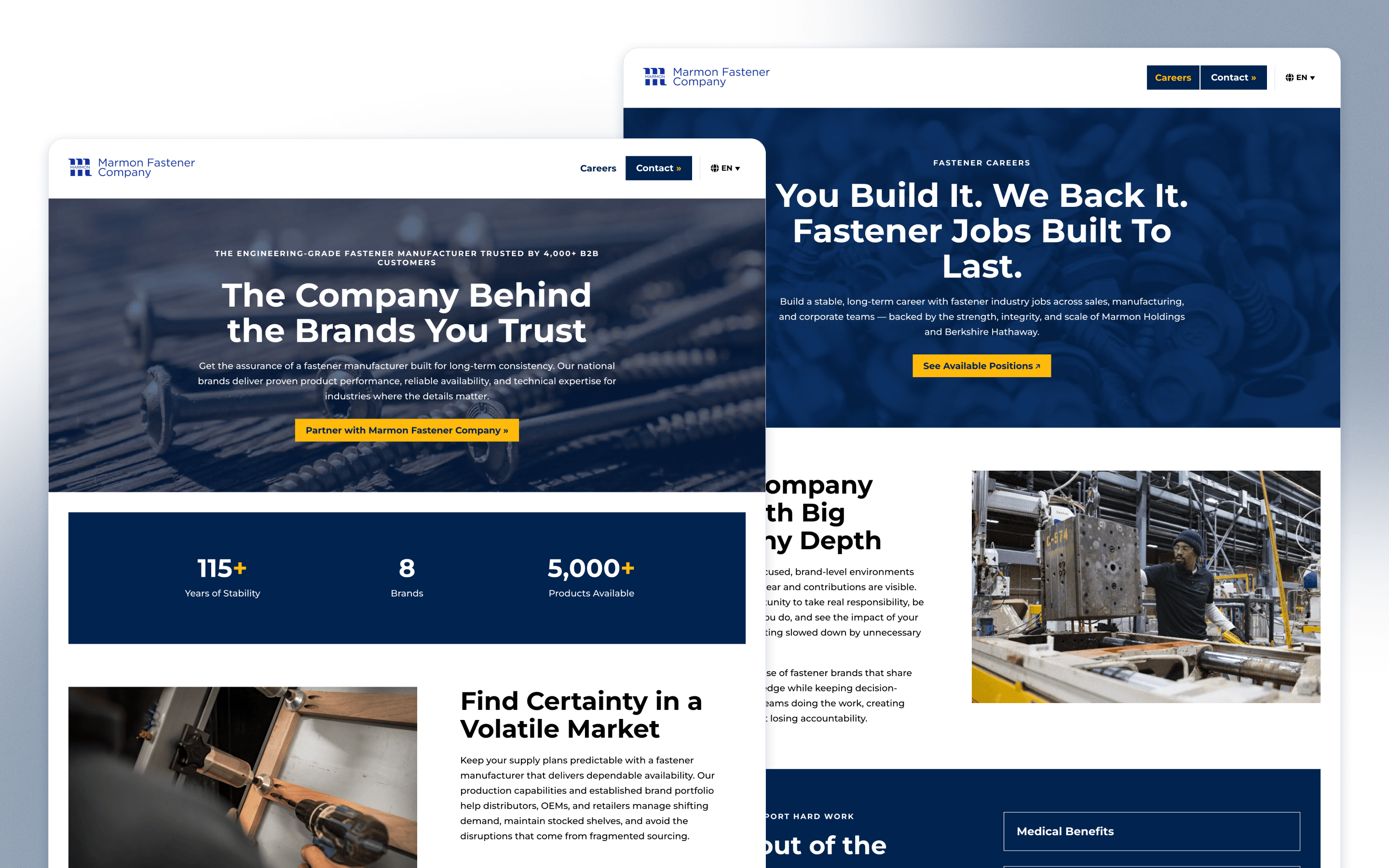 Marmon Fastener manufacturing website design introducing its group and fastener brands