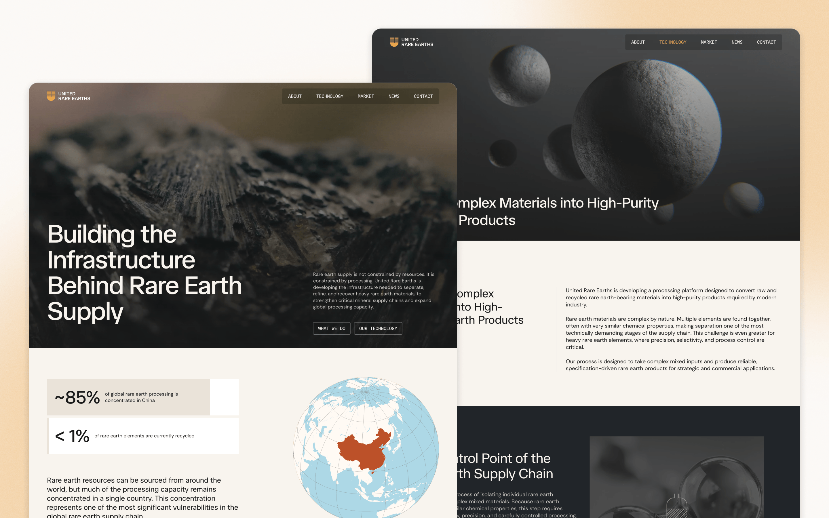United Rare Earths manufacturing website design explaining rare-earth supply and materials