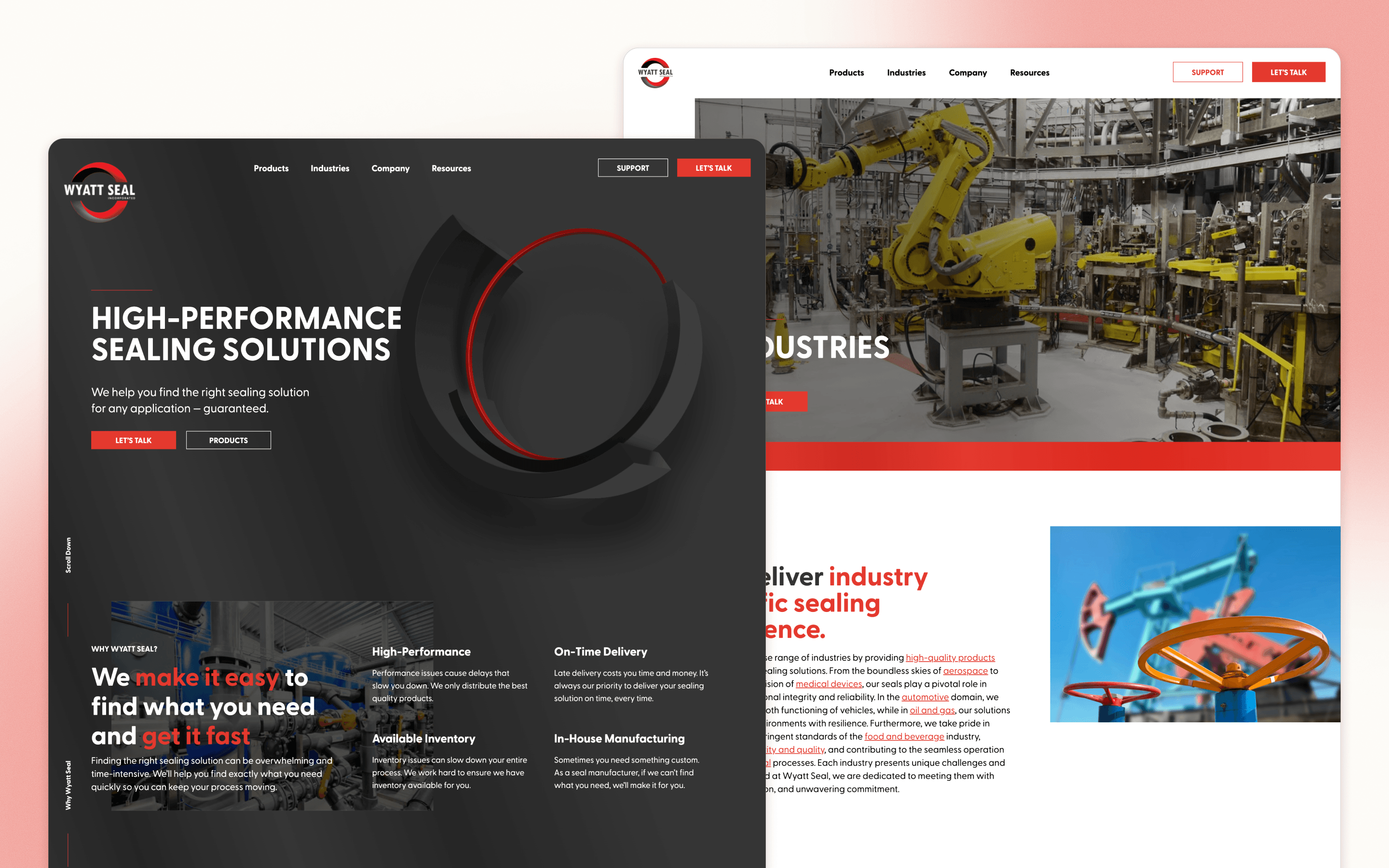 Wyatt Seal manufacturing website design showing sealing products and industrial applications