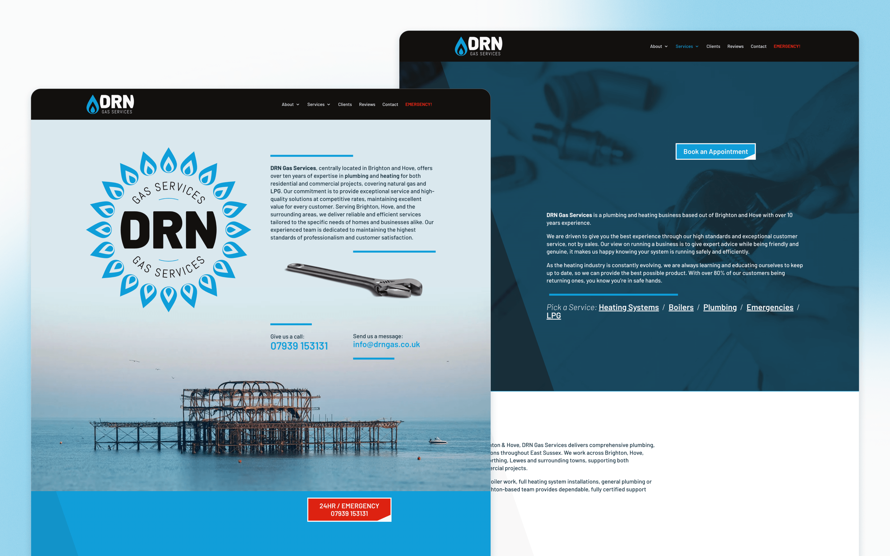 DRN Gas Services Plumbing and Heating Website Design by Eyetooth Design