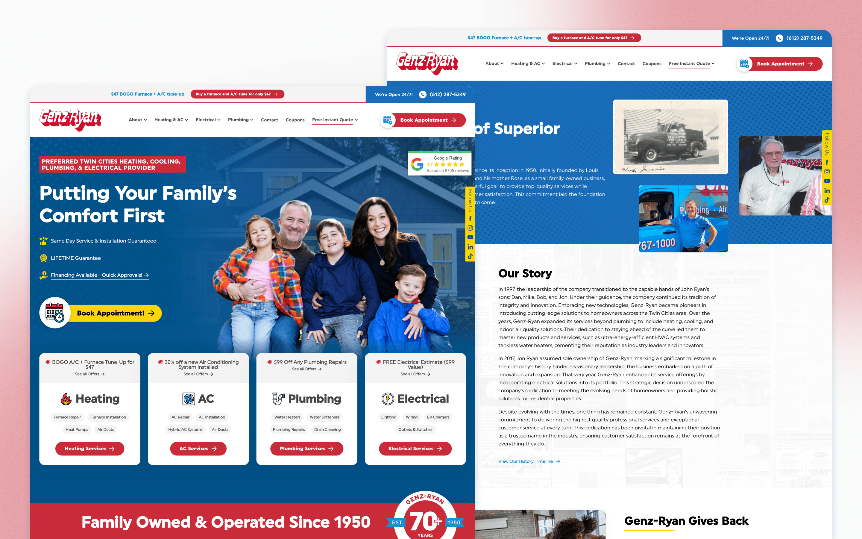 Genz-Ryan Plumbing Website Design by Hook Agency
