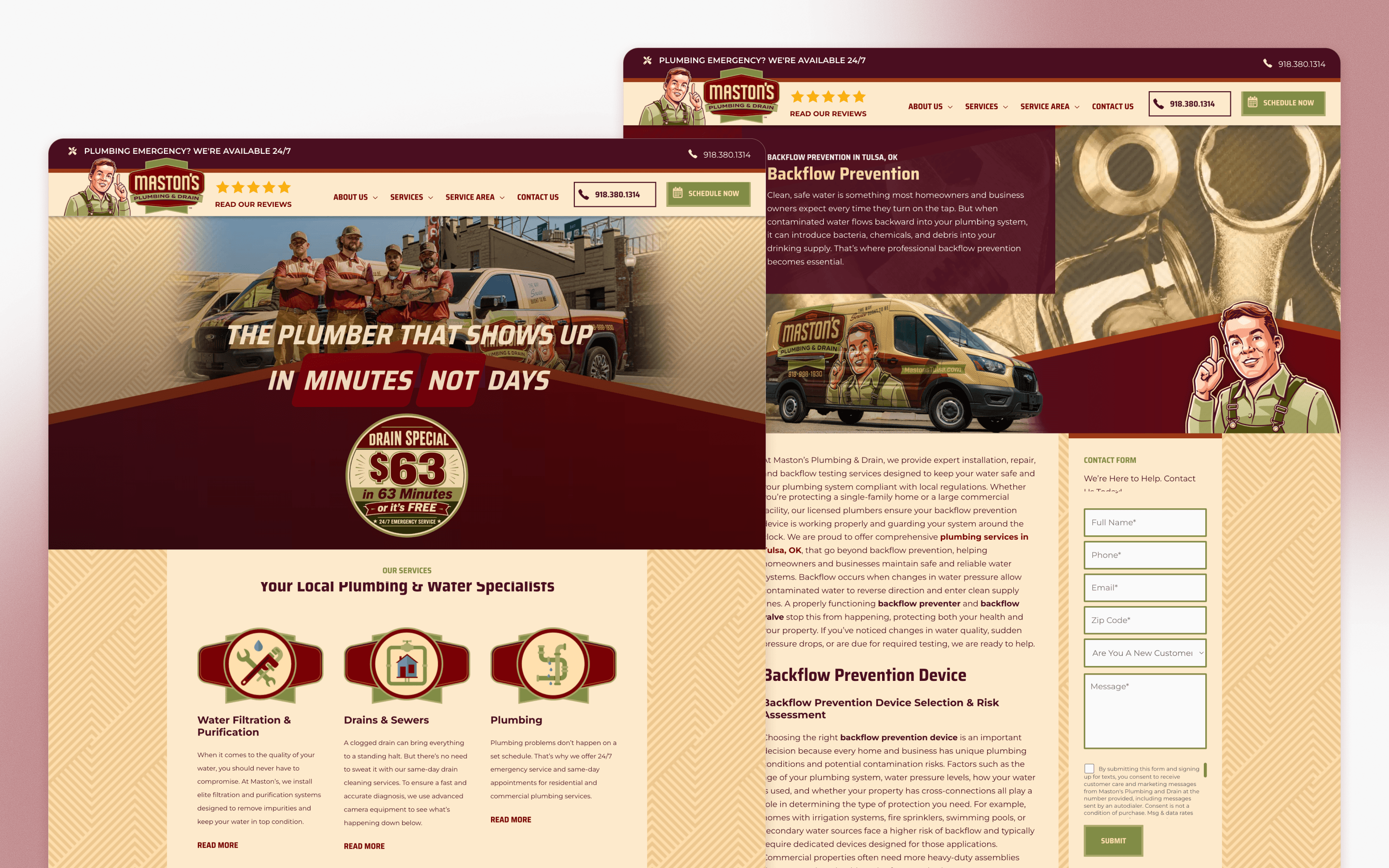 Maston’s Plumbing & Drain Website Design by KickCharge Creative