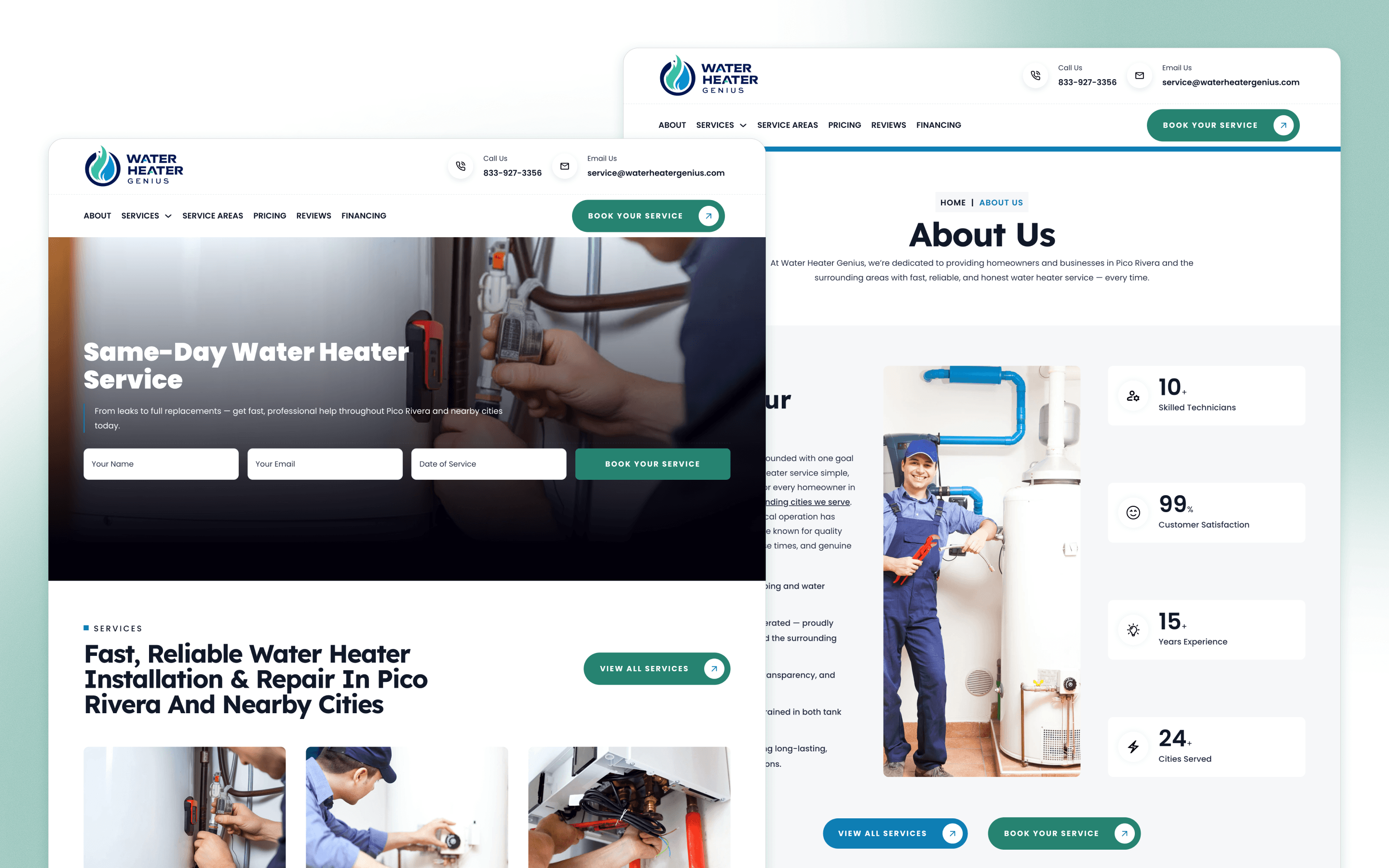 Water Heater Genius Plumbing Website Design by Alkalyne Design