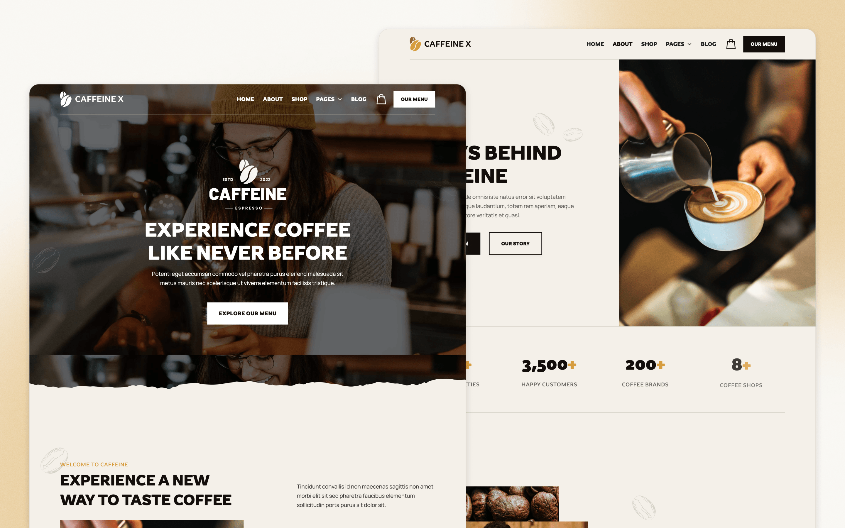 Caffeine X Coffee Shop Website Template by BRIX Agency
