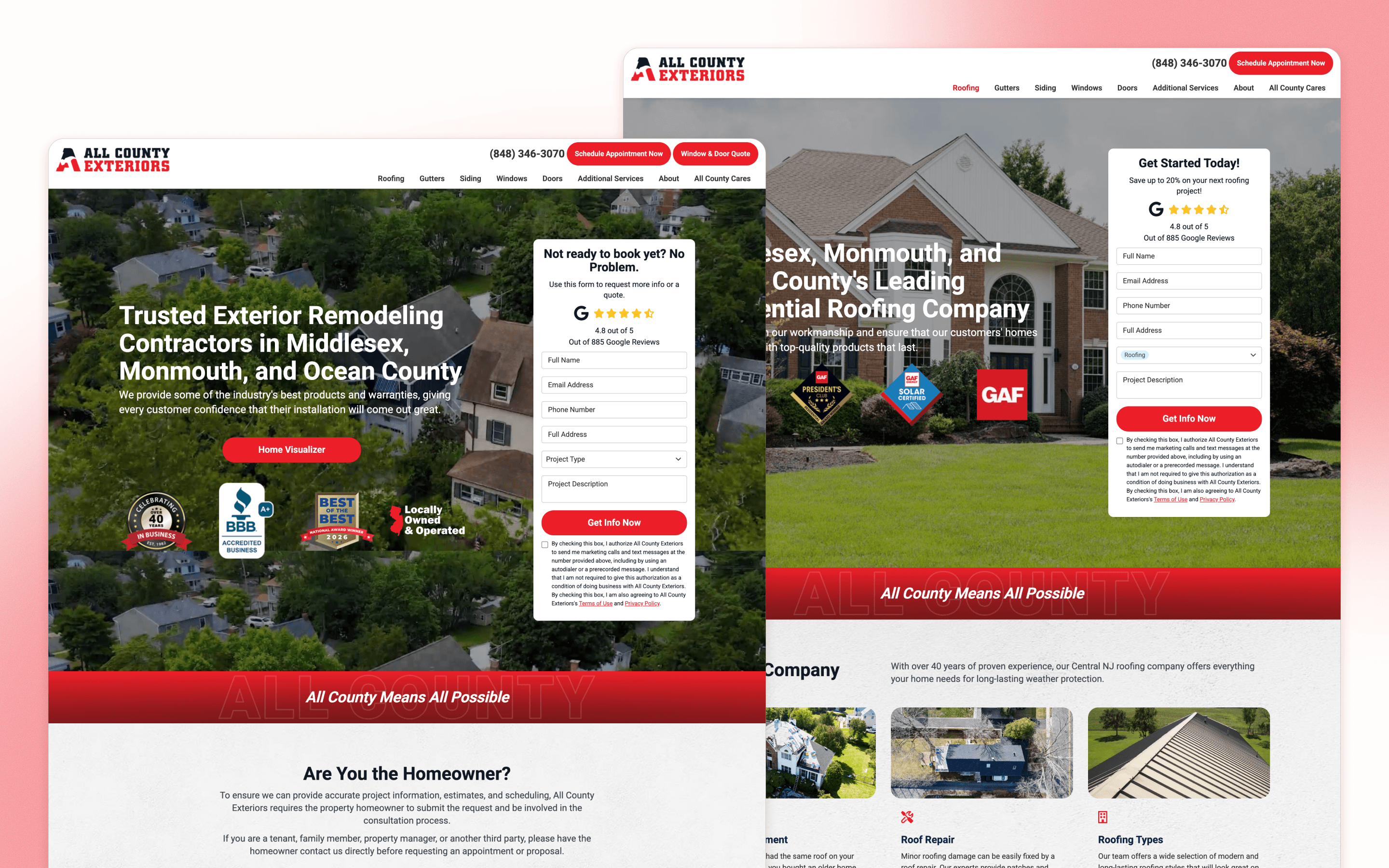 All County Exteriors Roofing Website Design by Contractor Gorilla