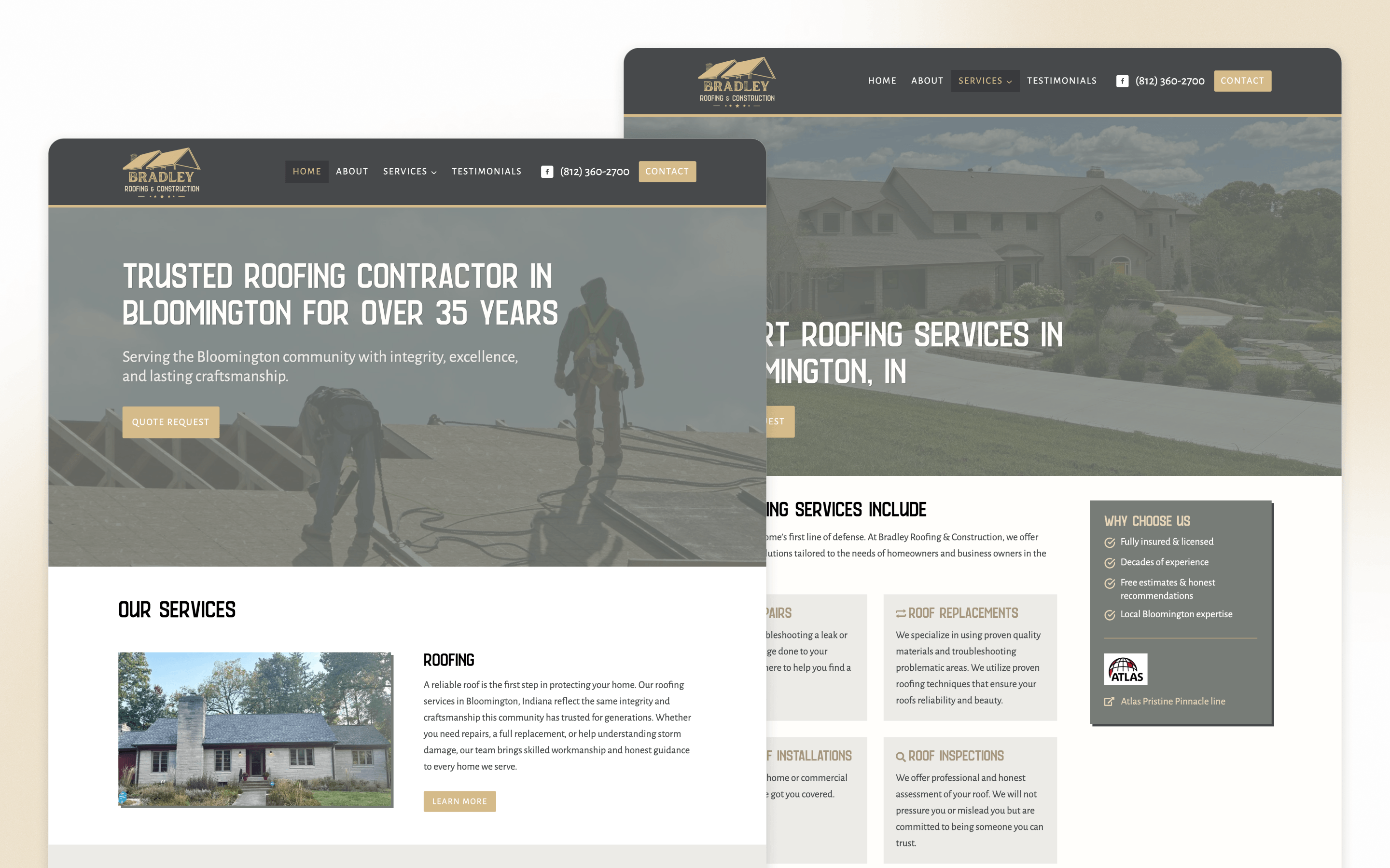 Bradley Roofing & Construction Roofing Website Design by Toohill Consulting