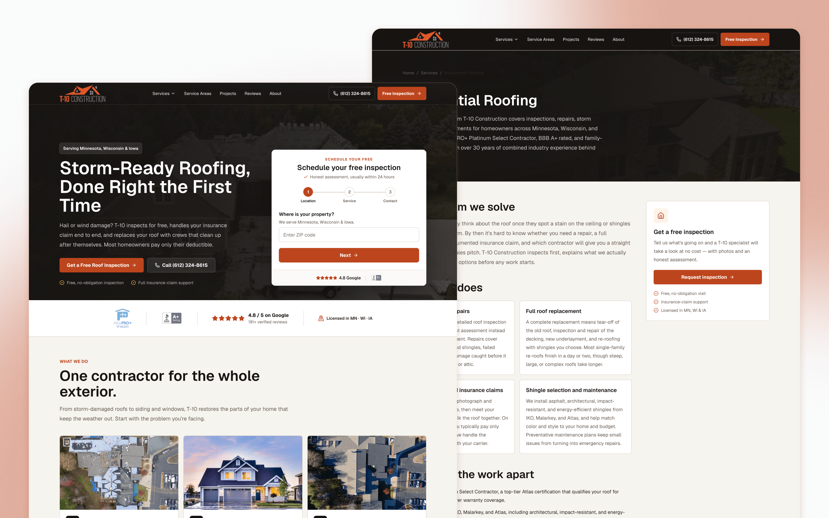 T-10 Construction Roofing Website Design by Obieo