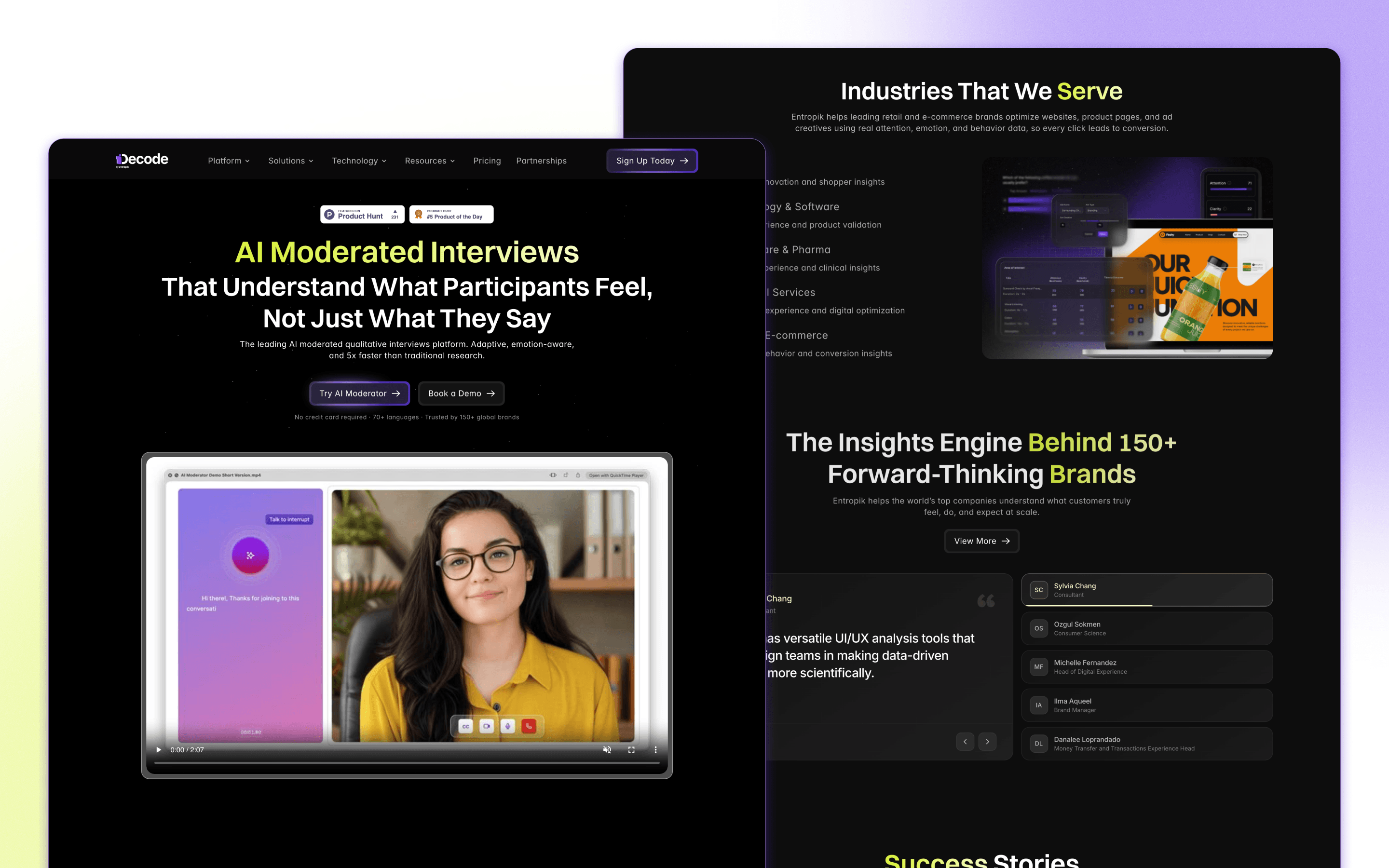 Entropik Decode SaaS website design for its research platform
