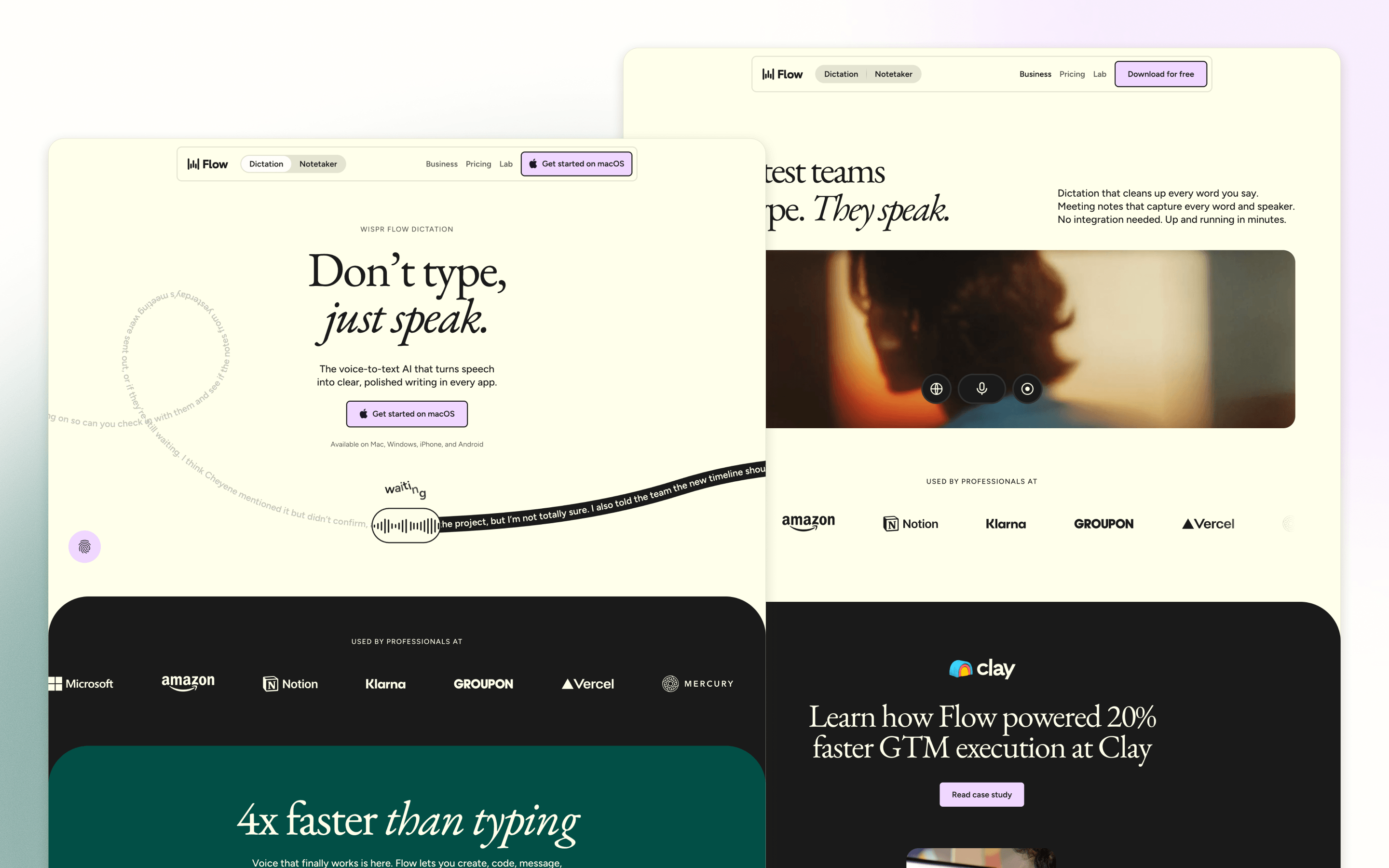 Wispr Flow SaaS website design for voice productivity software