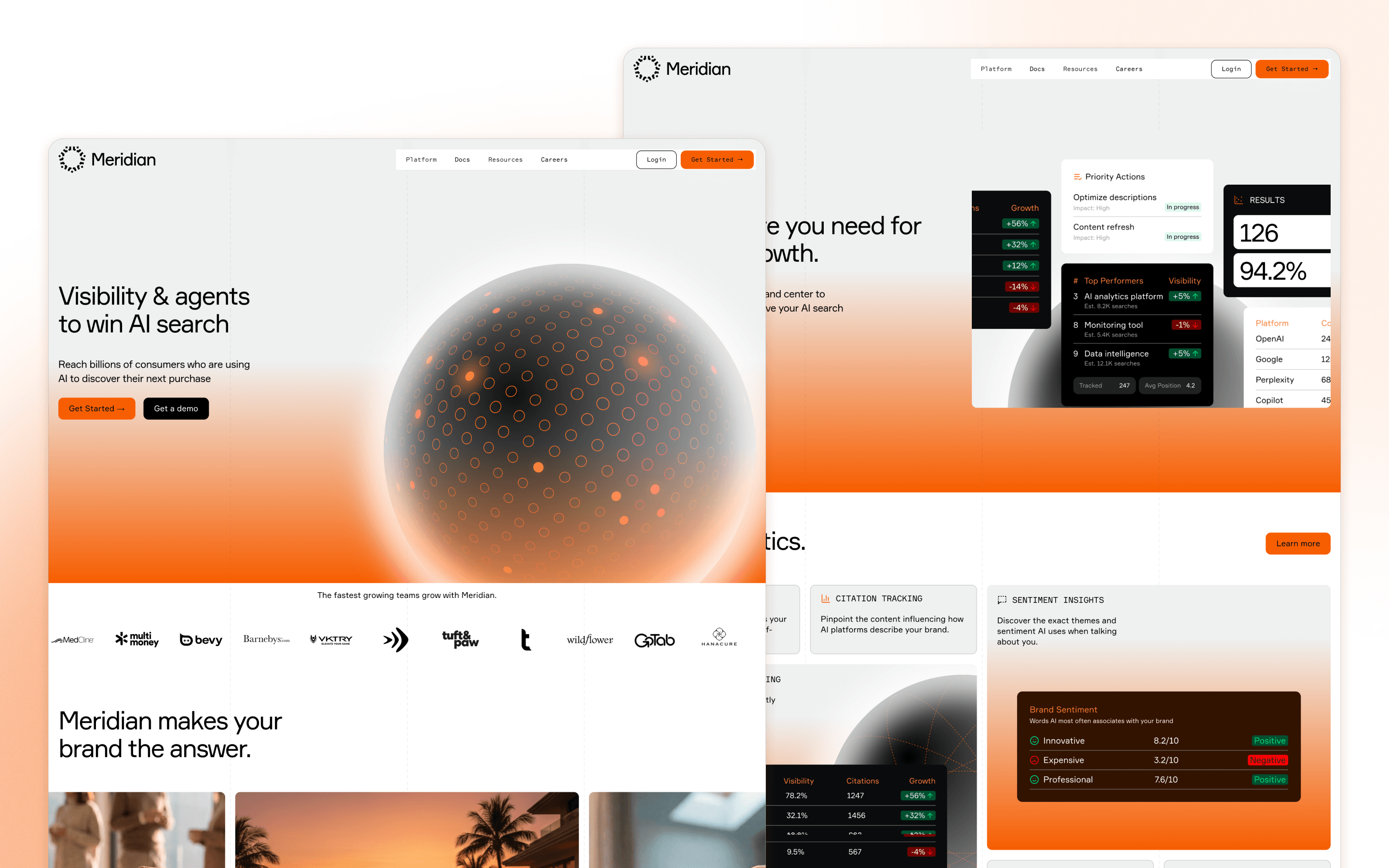Meridian SaaS website design for AI search visibility software