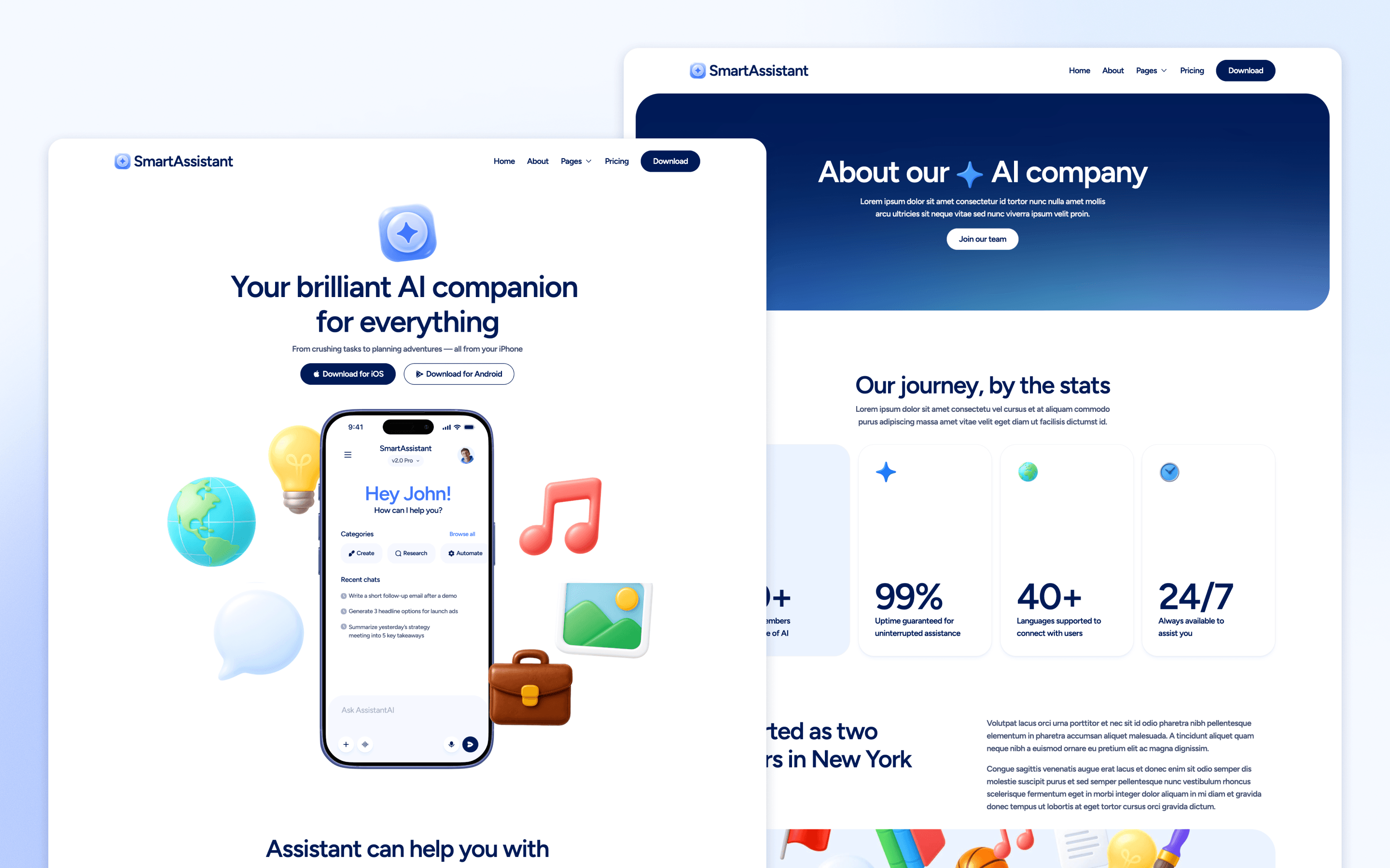 SmartAssistant AI assistant SaaS website template by BRIX Agency