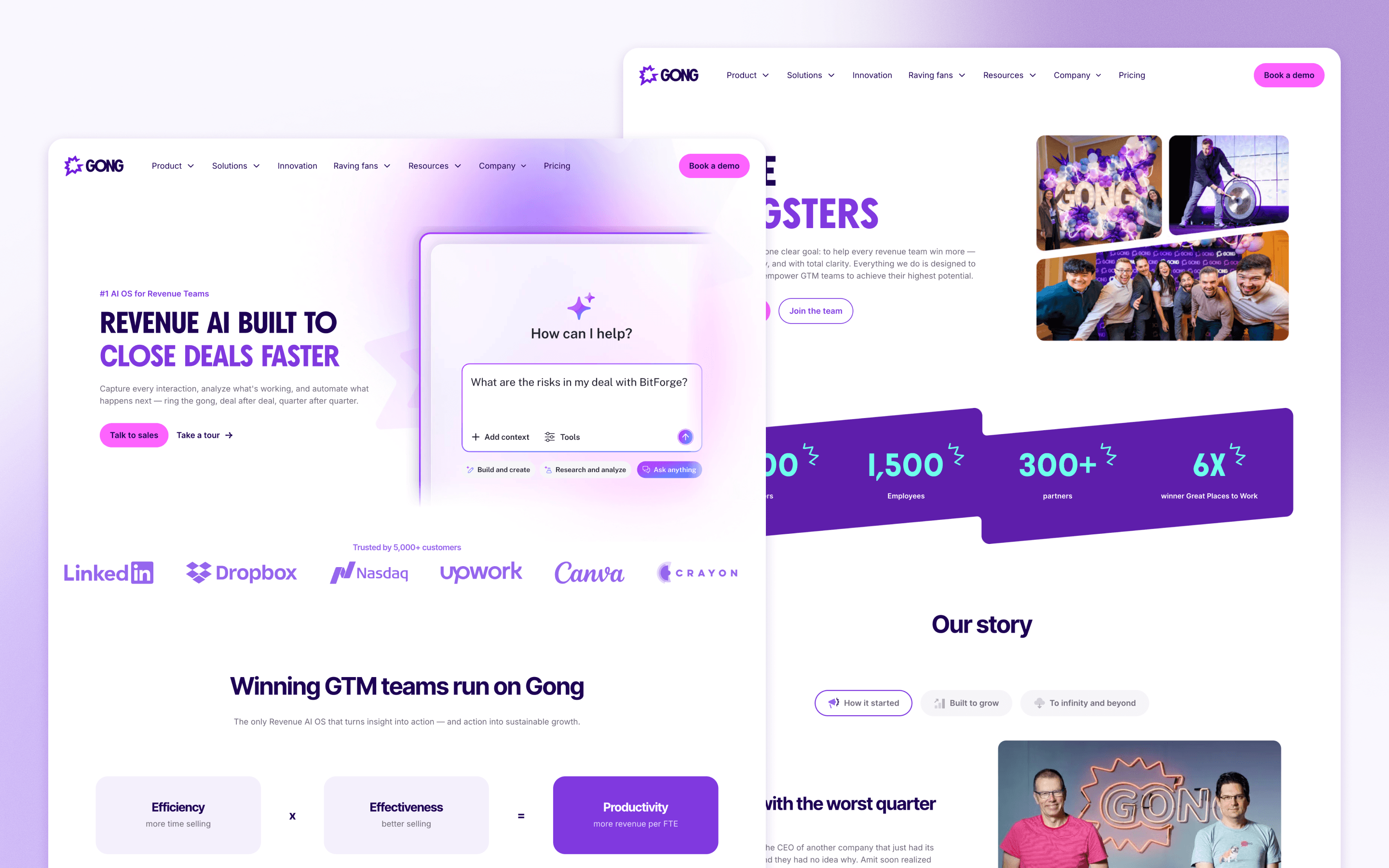 Gong SaaS website design for revenue intelligence software