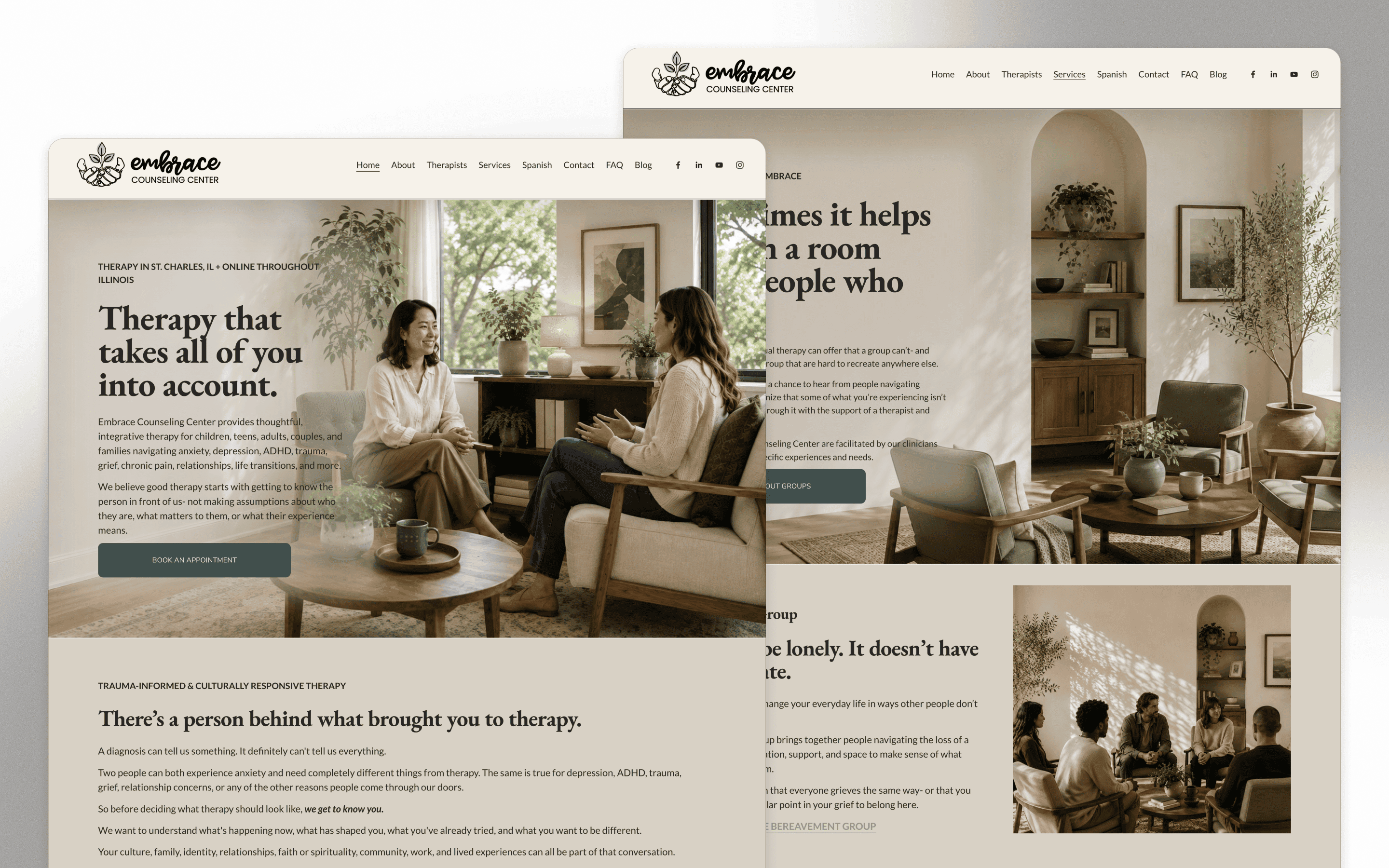 Embrace Counseling Center Therapist Website Design by The Attuned Studio