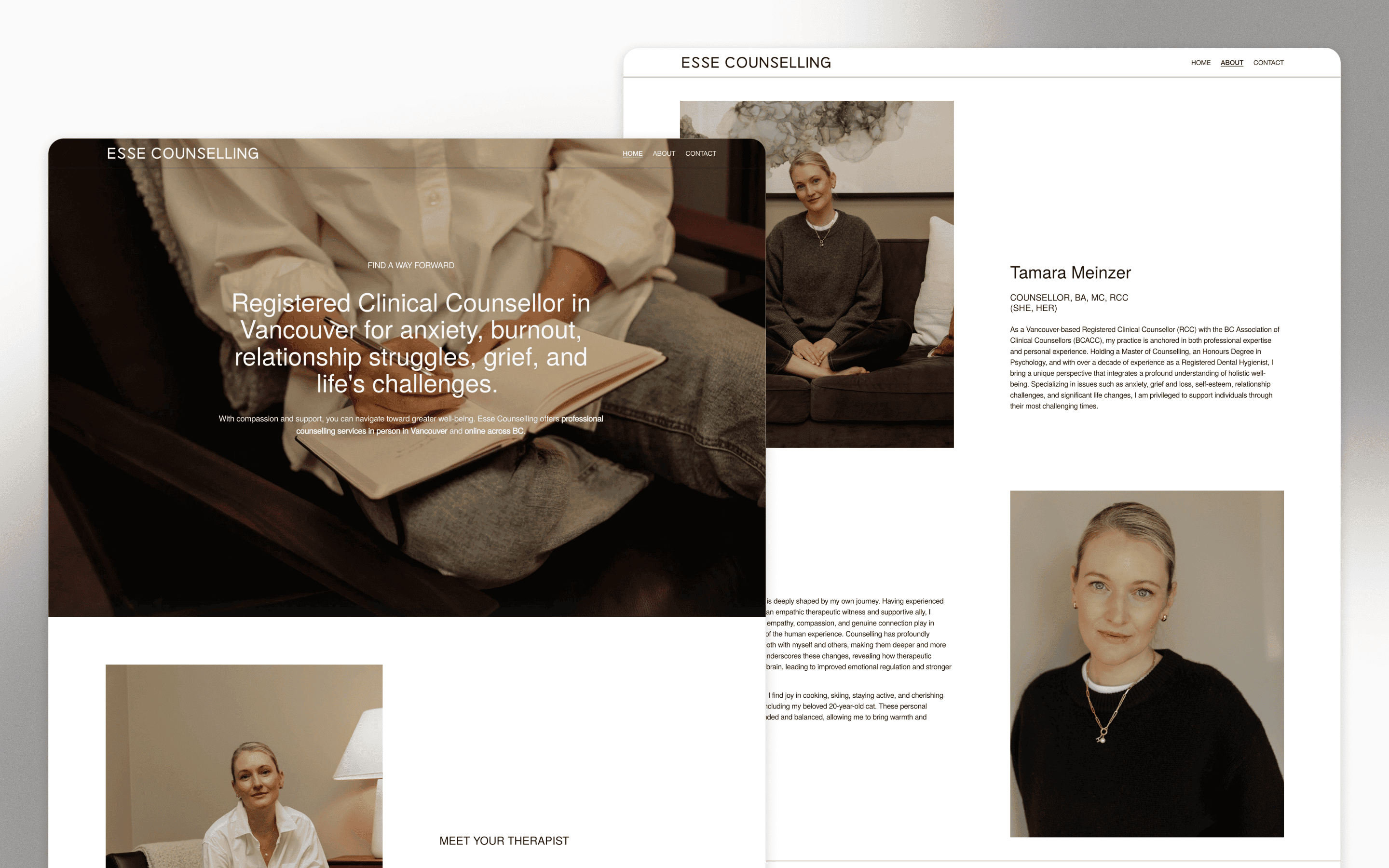 ESSE Counselling Therapist Website Design by Wildling Studios