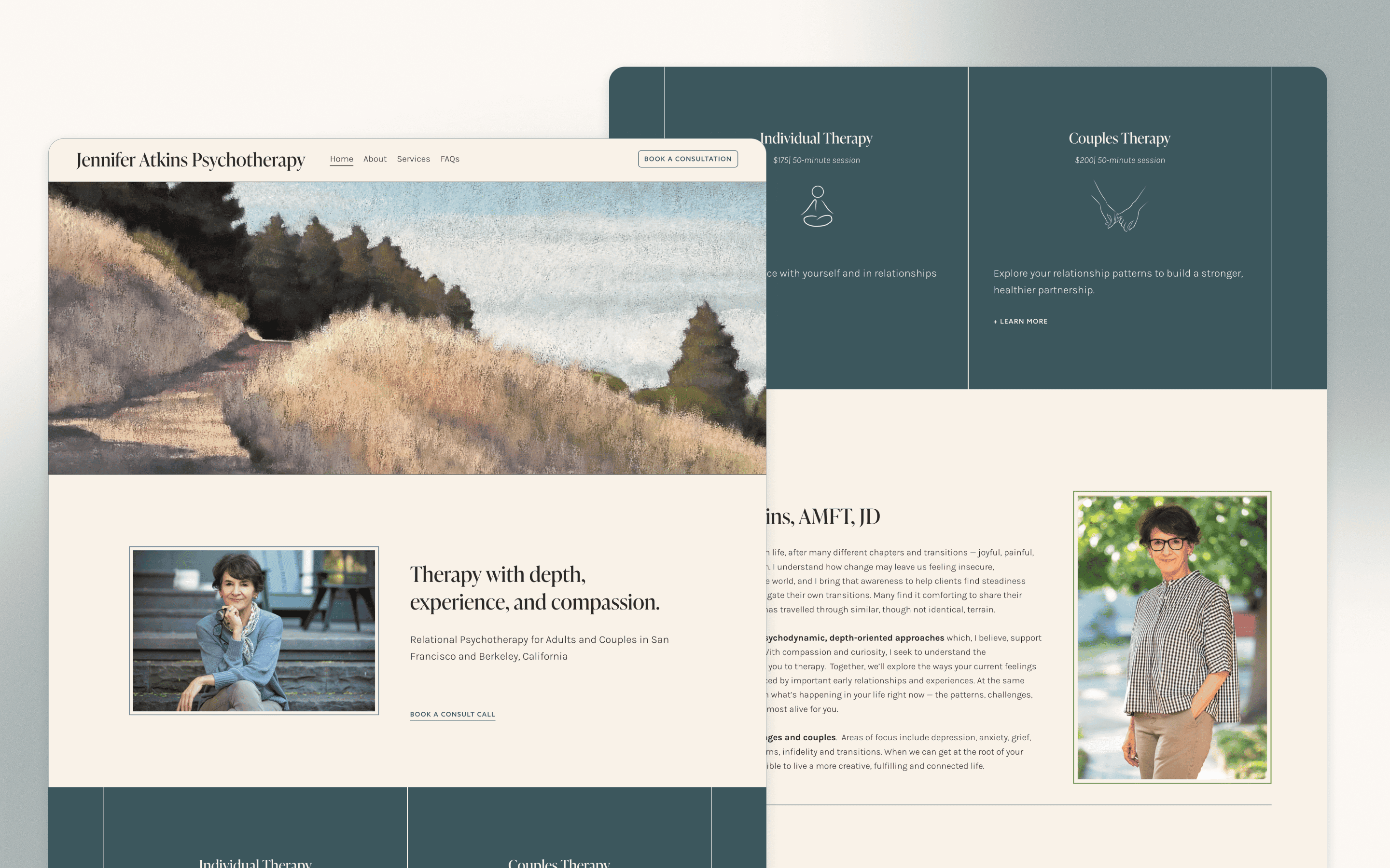 Jennifer Atkins Psychotherapy Therapist Website Design by Handmade Web Studio