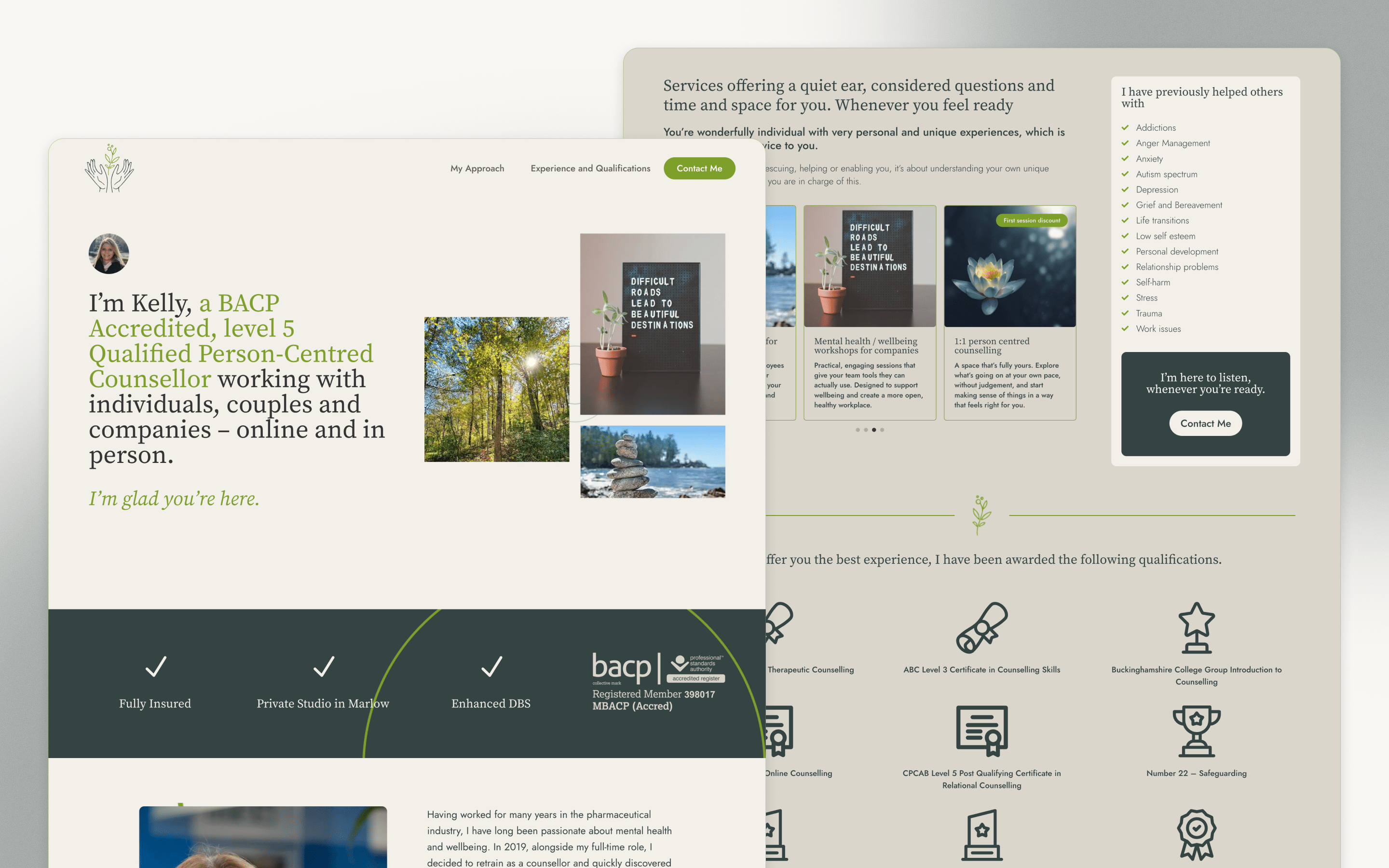 Kelly Gomm Counselling Therapist Website Design by Berlew Design Studio