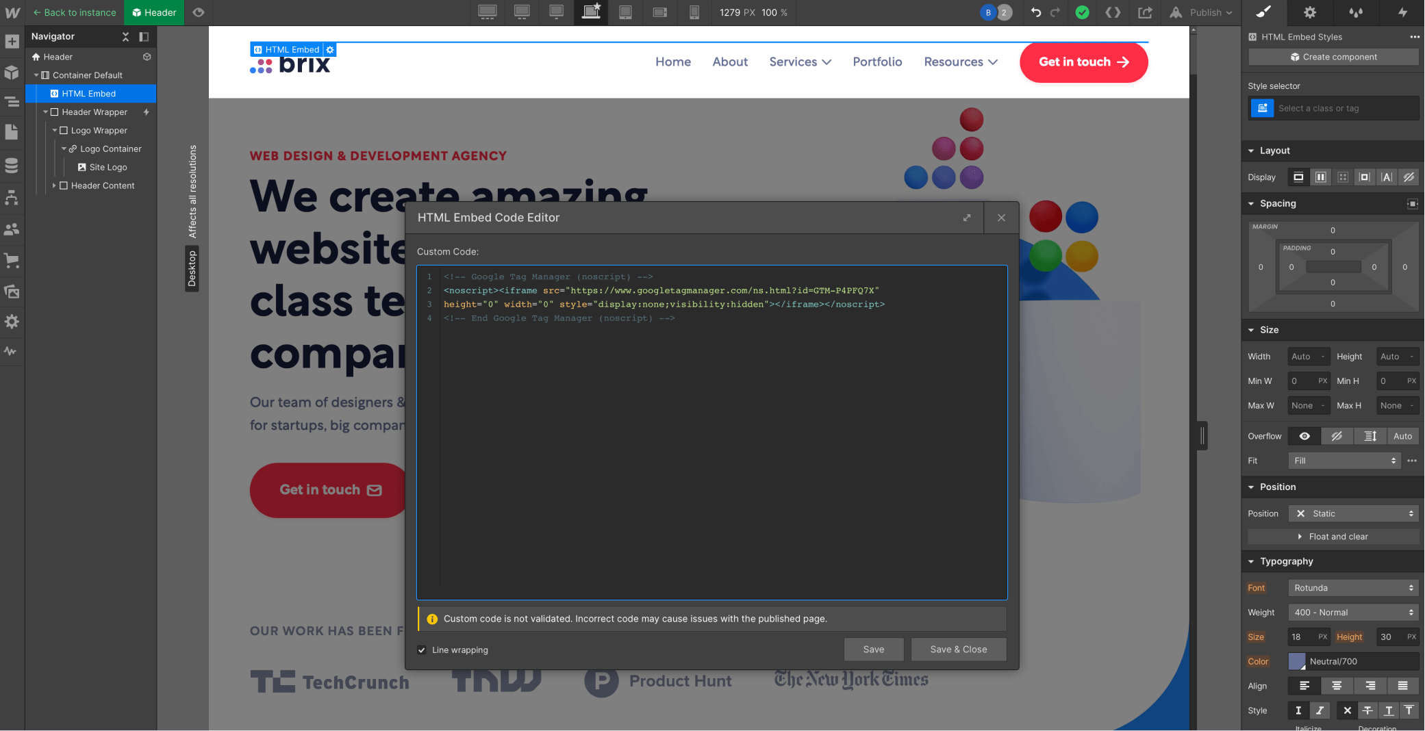 Add Google Tag Manager Body Code to Webflow
