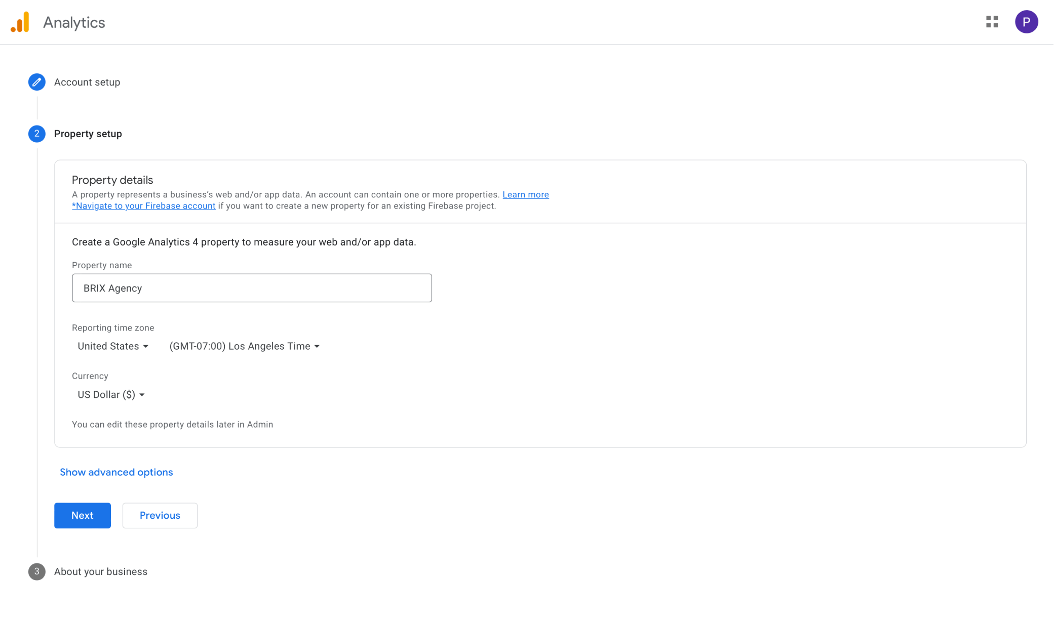 Setup Google Analytics Property